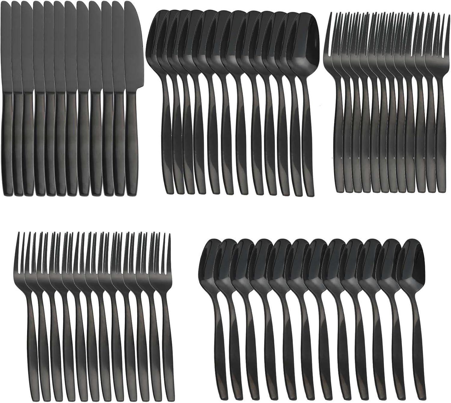 Black 60-Piece Silverware Set,Stainless Steel Flatware Utensils Cutlery Set for 12,Including Steak Knife Fork and Spoon,Dishwasher Safe,Modern Tableware for Home & Dining