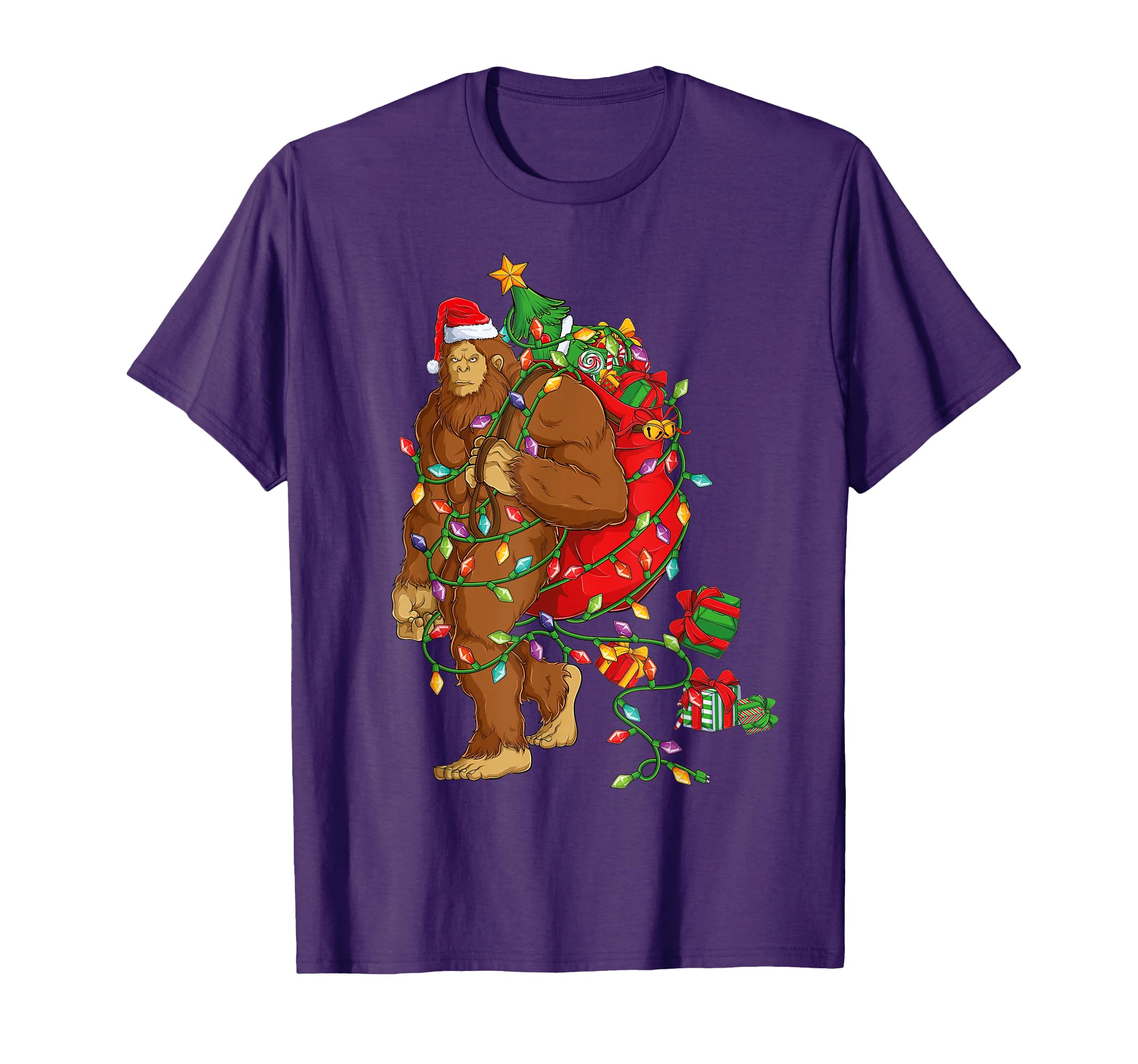 Bigfoot Sasquatch Santa Hat Christmas Xmas Tree Pjs Boys Men T-Shirt