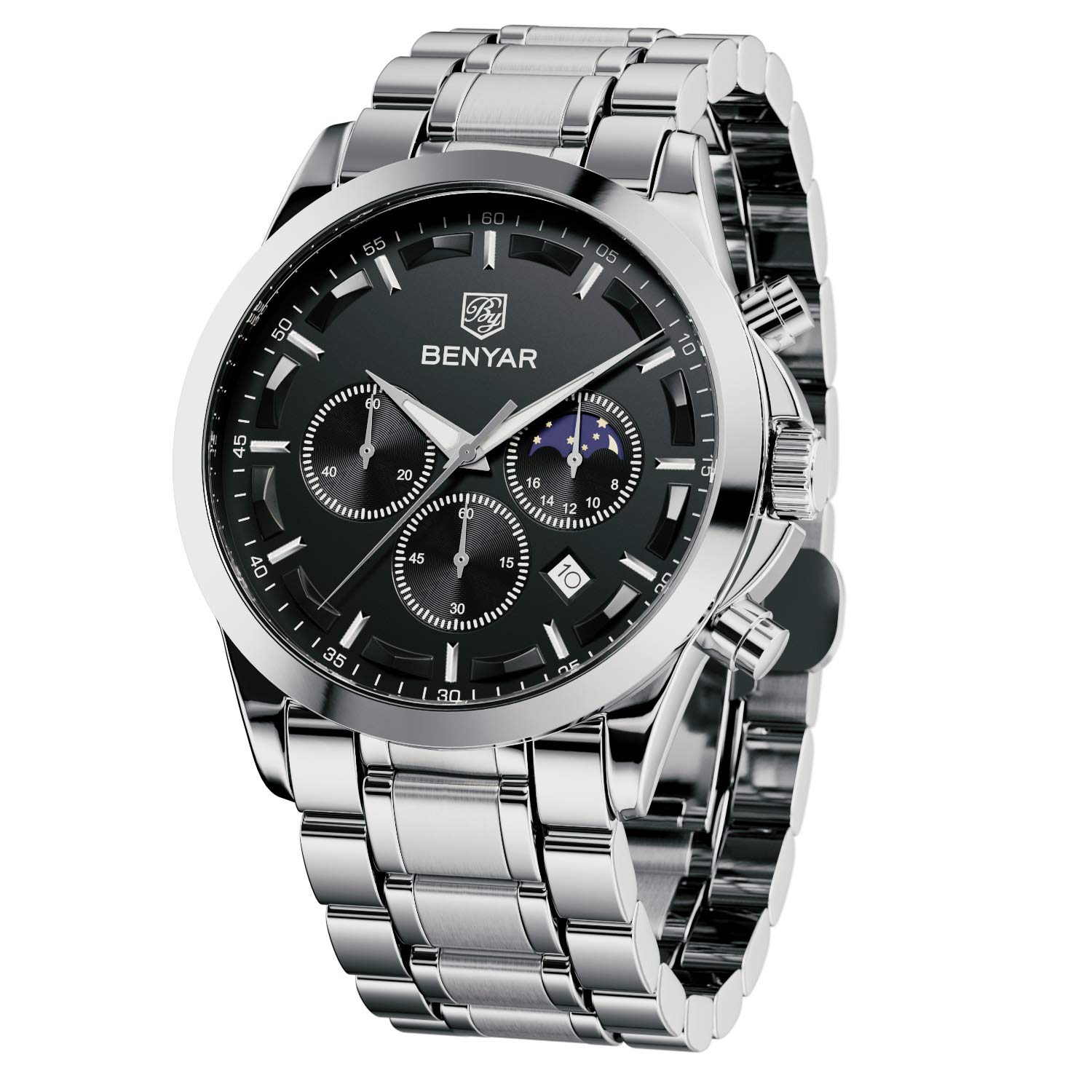 Mens Watches 10 Bar Waterproof - Slim Fashion Wrist Watch for Men with Sliver/Black Stainless Steel/Leather Band Chronograph Wristwatches (B07Z51CM9Q) Amazon Price History, Amazon Price Tracker