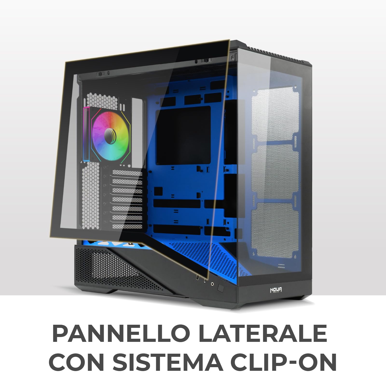 Noua Cool GB200 | Case PC Gaming ATX Mid Tower | Ventola PWM Led ARGB | USB 3.0 e Type-C | Supporto Raffreddamento Liquido 360 mm | Vetro Temperato e Mesh | Blu