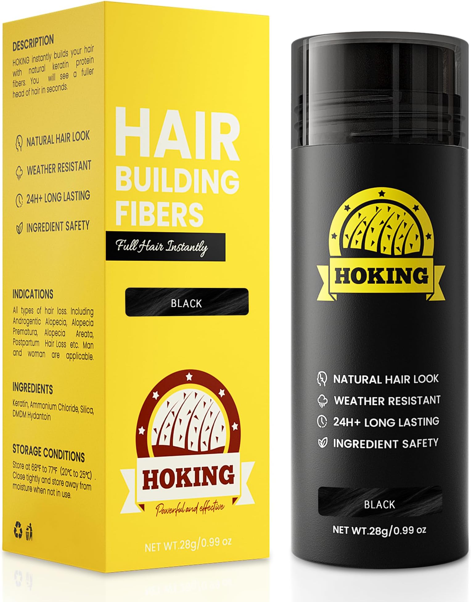 Hair Fibers for Thinning Hair - Black, Hide Hair Loss & Look Thick Hair, Natural Presentation, Hair Building Power Fiber for Men/Women, 0.99Oz（28g）
