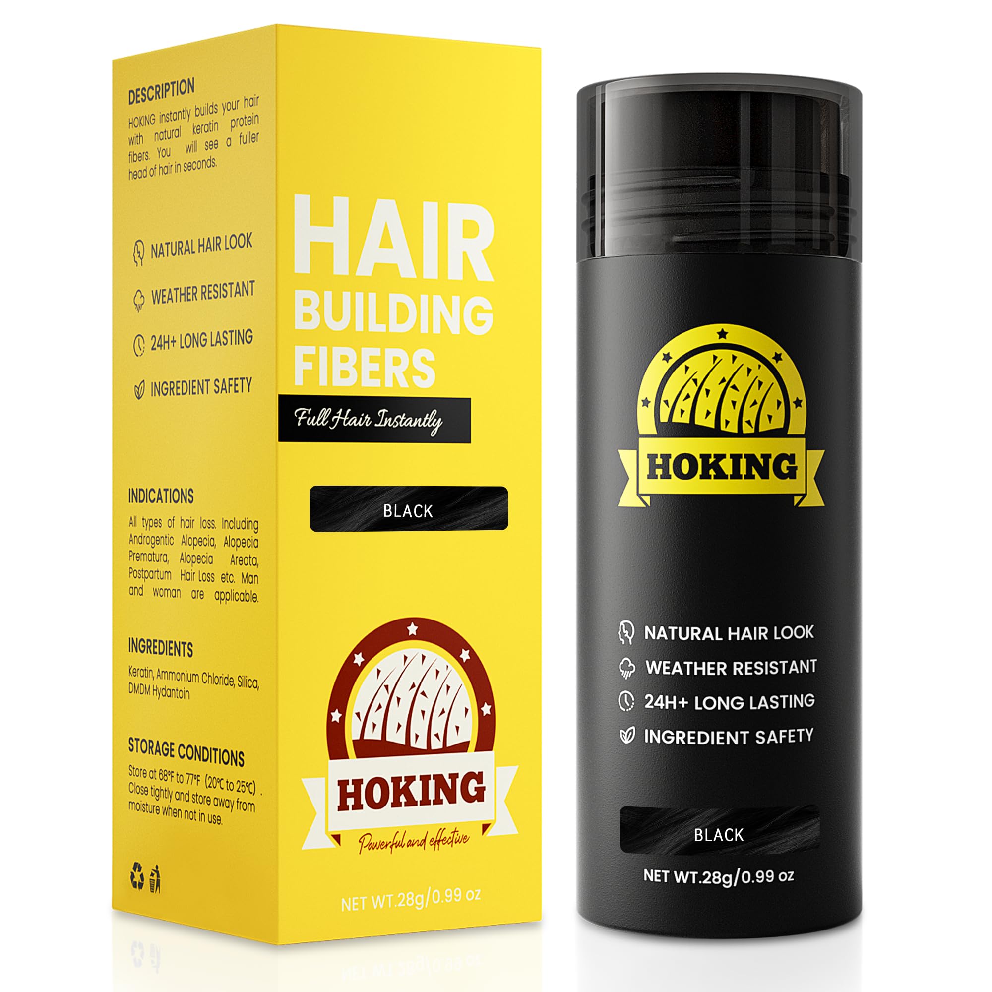 Hair Fibers for Thinning Hair - Black, Hide Hair Loss & Look Thick Hair, Natural Presentation, Hair Building Power Fiber for Men/Women, 0.99Oz（28g）