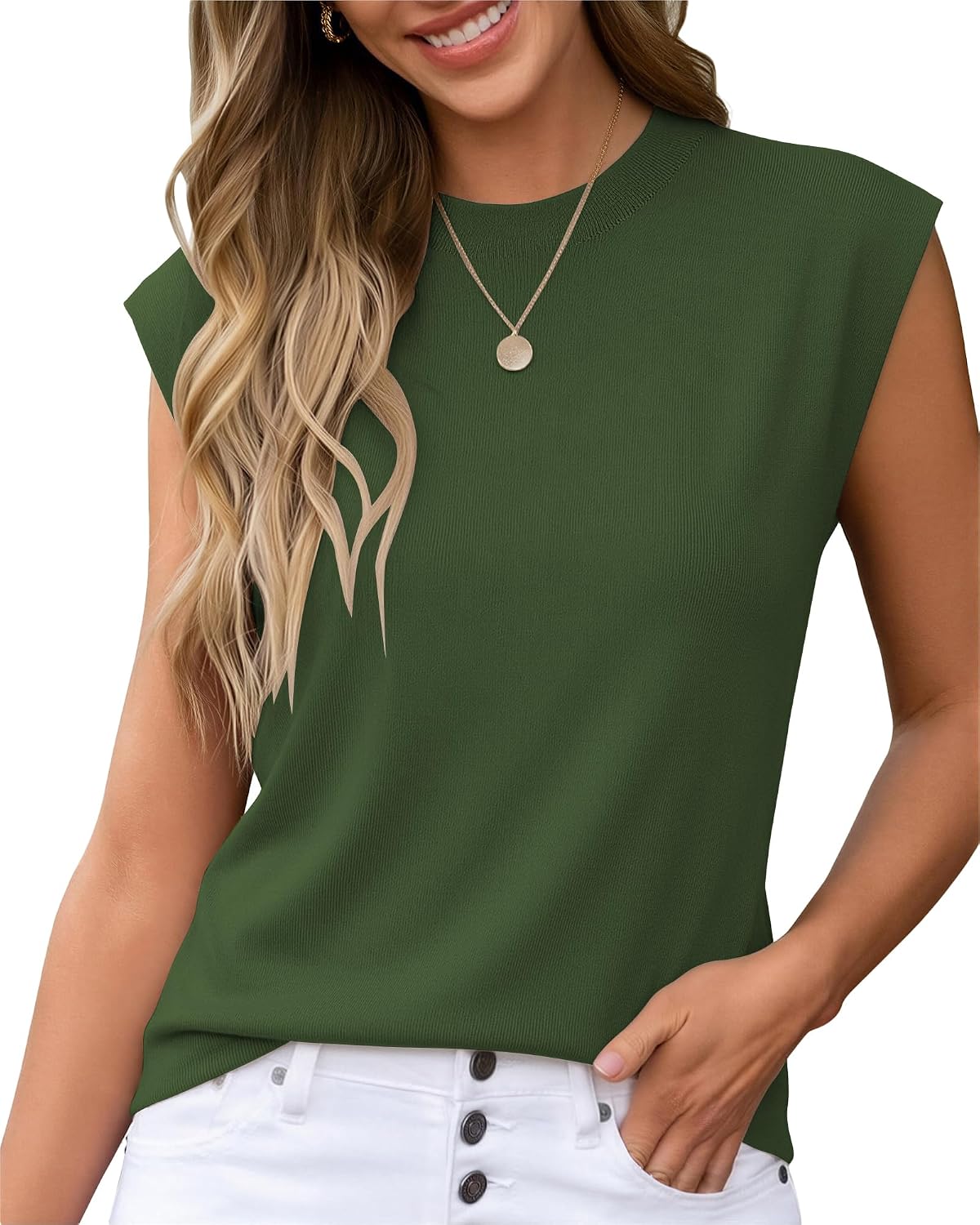 Womens Sleeveless Sweater Crewneck Lightweight Knit Tops Summer Spring Business Casual Tops for Women