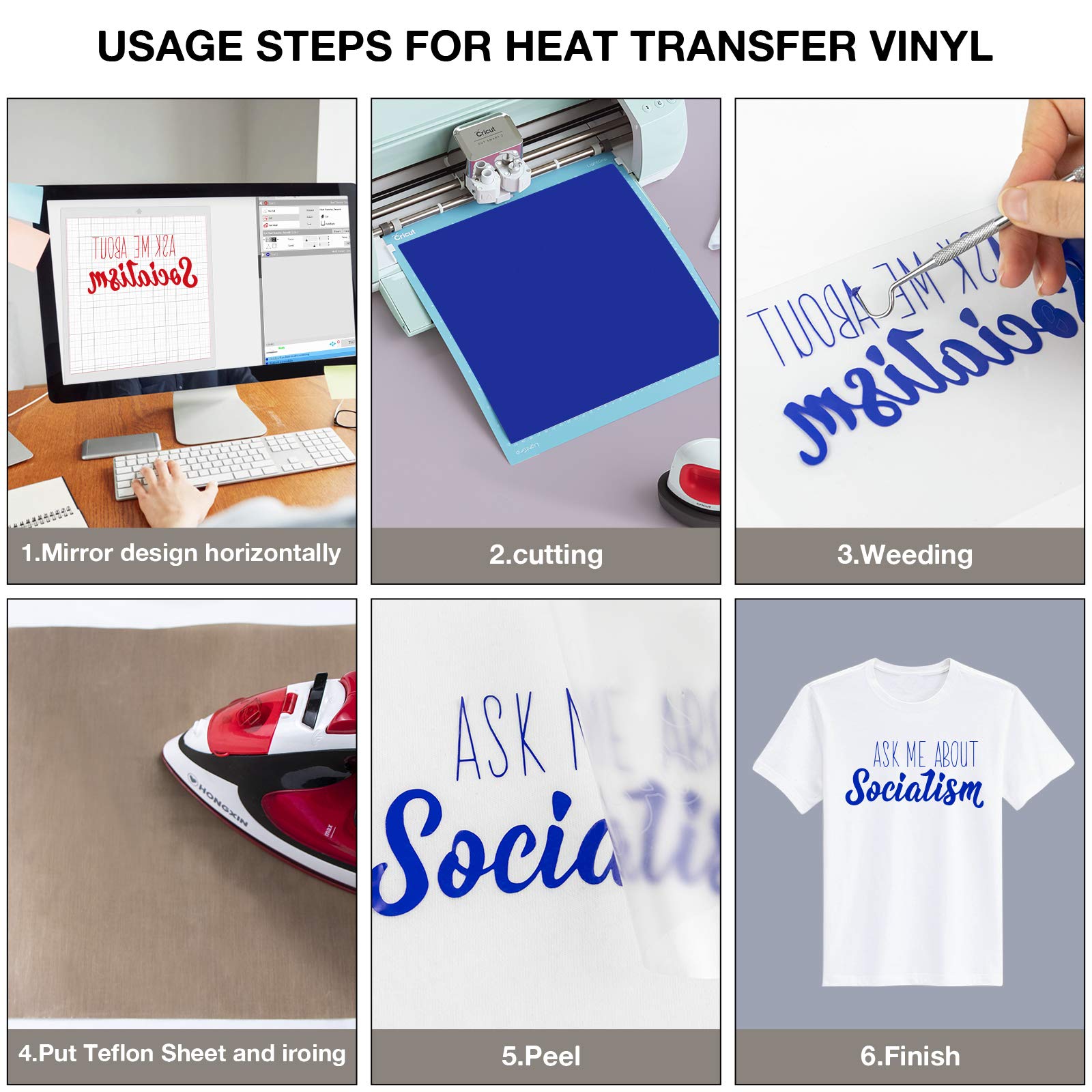 Paquete De 20 Hojas De Vinilo De Transferencia De Calor Blanco Y Negro De 12 X 10 Pulgadas, Paquete De Camisetas HTV Para Silhouette Cameo Y Cricut, Incluye Teflón