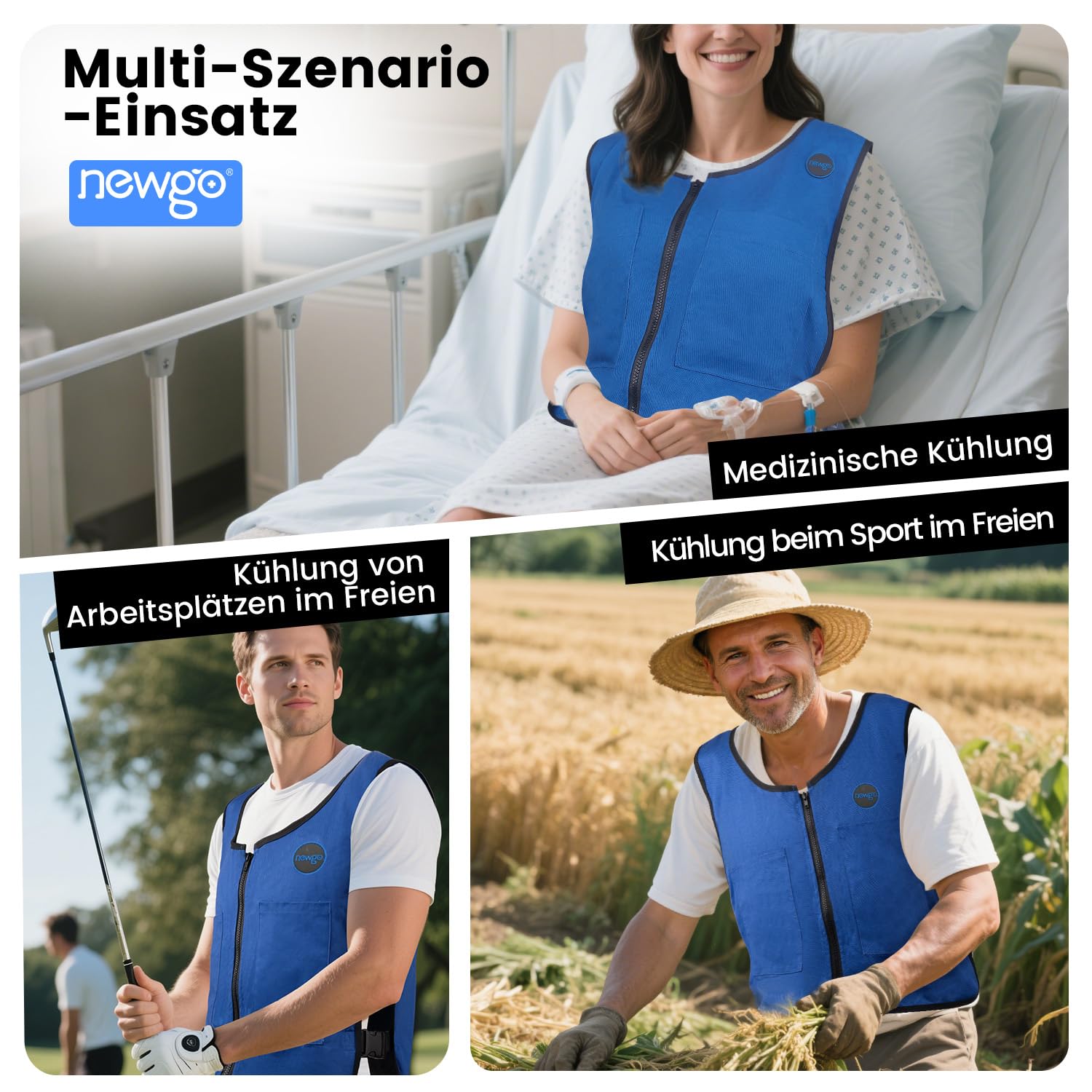 NEWGO Ice Vest, Schnell abkühlen im heißen Sommer, Verstellbare Kühlweste Herren im Sommer, Sofort Kühlende Draussen Damen Arbeitskleidung mit Tasche, Wärmeableitung Cooling Kühlweste für Menschen