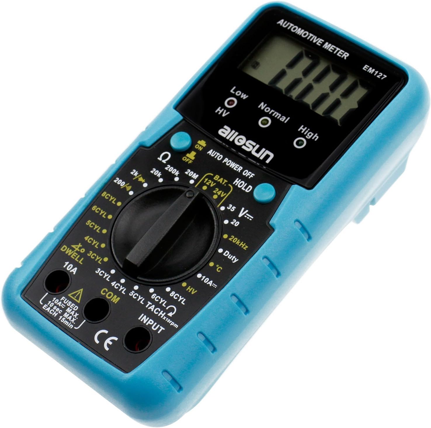 ALLOSUN EM127 Digital Automotive Meter Digital Multimeter RPM Dwell Angel Ignition System Test Duty Cycle Measurement 1999 Reading LCD DCV DC Resistance Measure