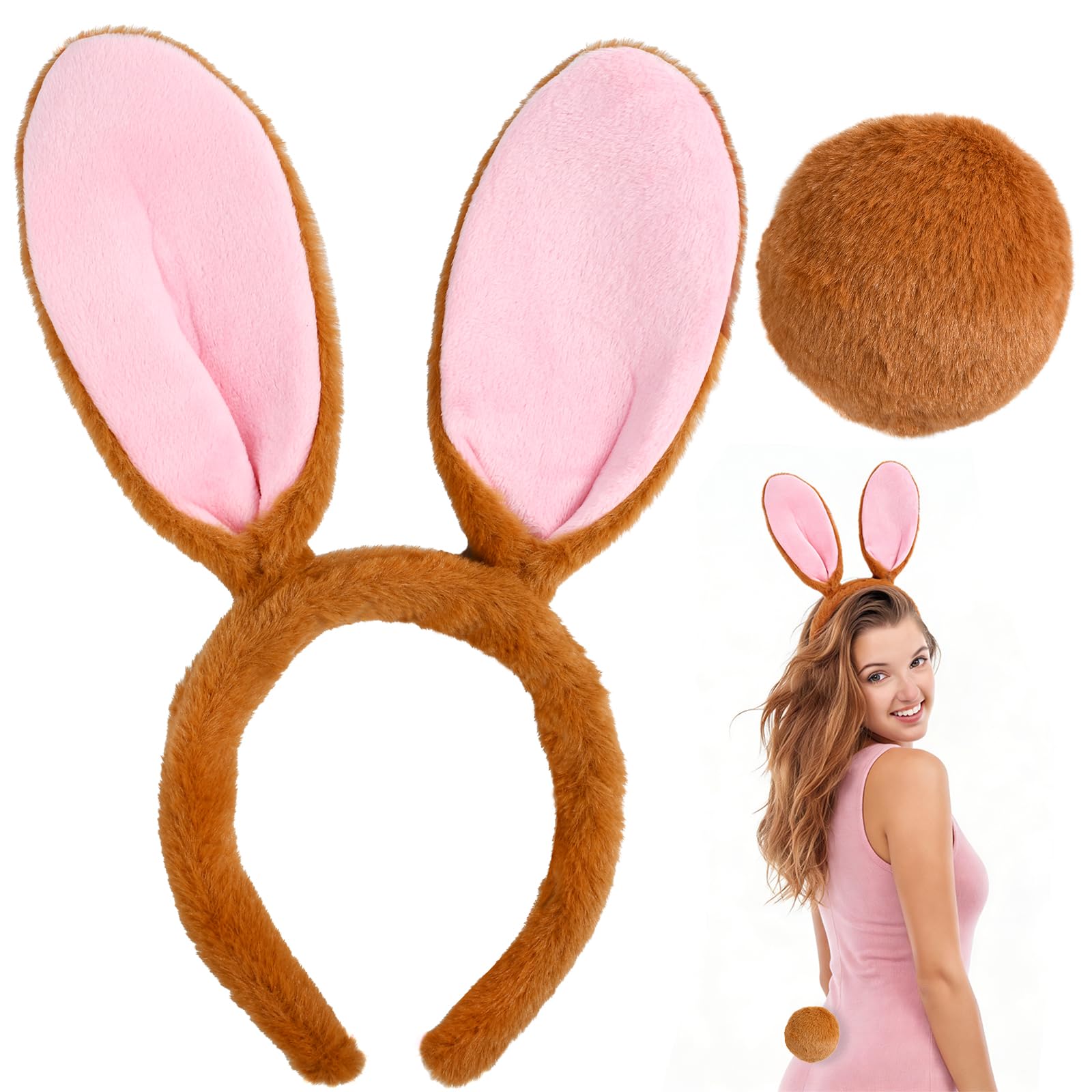 CHONGQILAO Diadema con orejas de conejo, accesorio para disfraz de conejo, diadema para adultos, orejas de conejo, diadema para Pascua, cosplay, fiesta — view 10