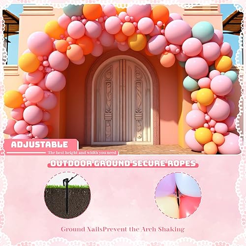 Miniatura 6 de Juego de 3 juegos de arco de globos, soporte de arco de globos de altura ajustable, kit de arco de globos y soporte de columna de globos para