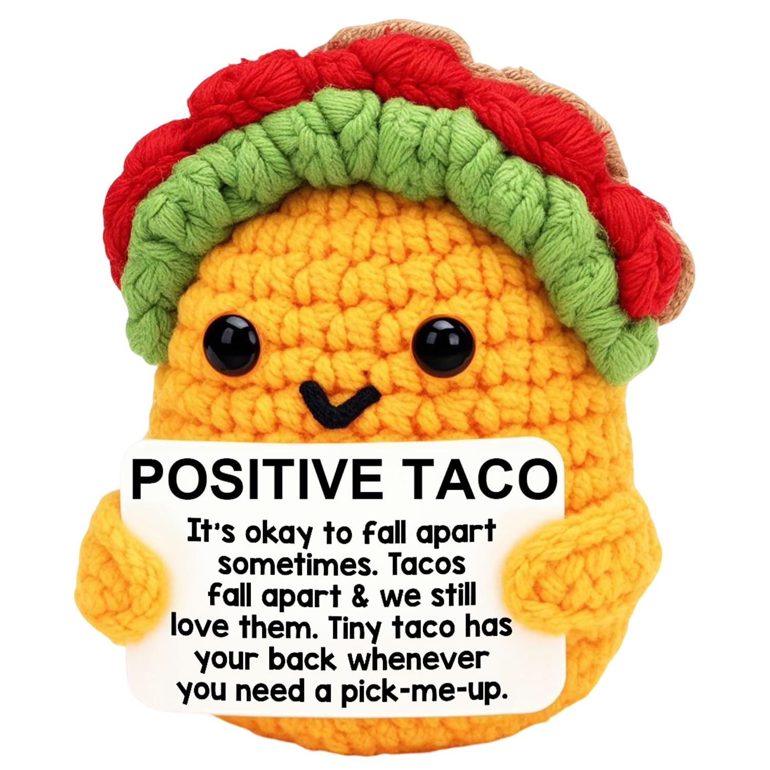 MLZTINGR Mini Emotional Taco Unterstützung – Positive Häkel-Taco, Lustige Geschenke mit Karten für Frauen, Inspirierende Handgefertigte Häkeltiere als Weihnachts- oder Geburtstagsgeschenk
