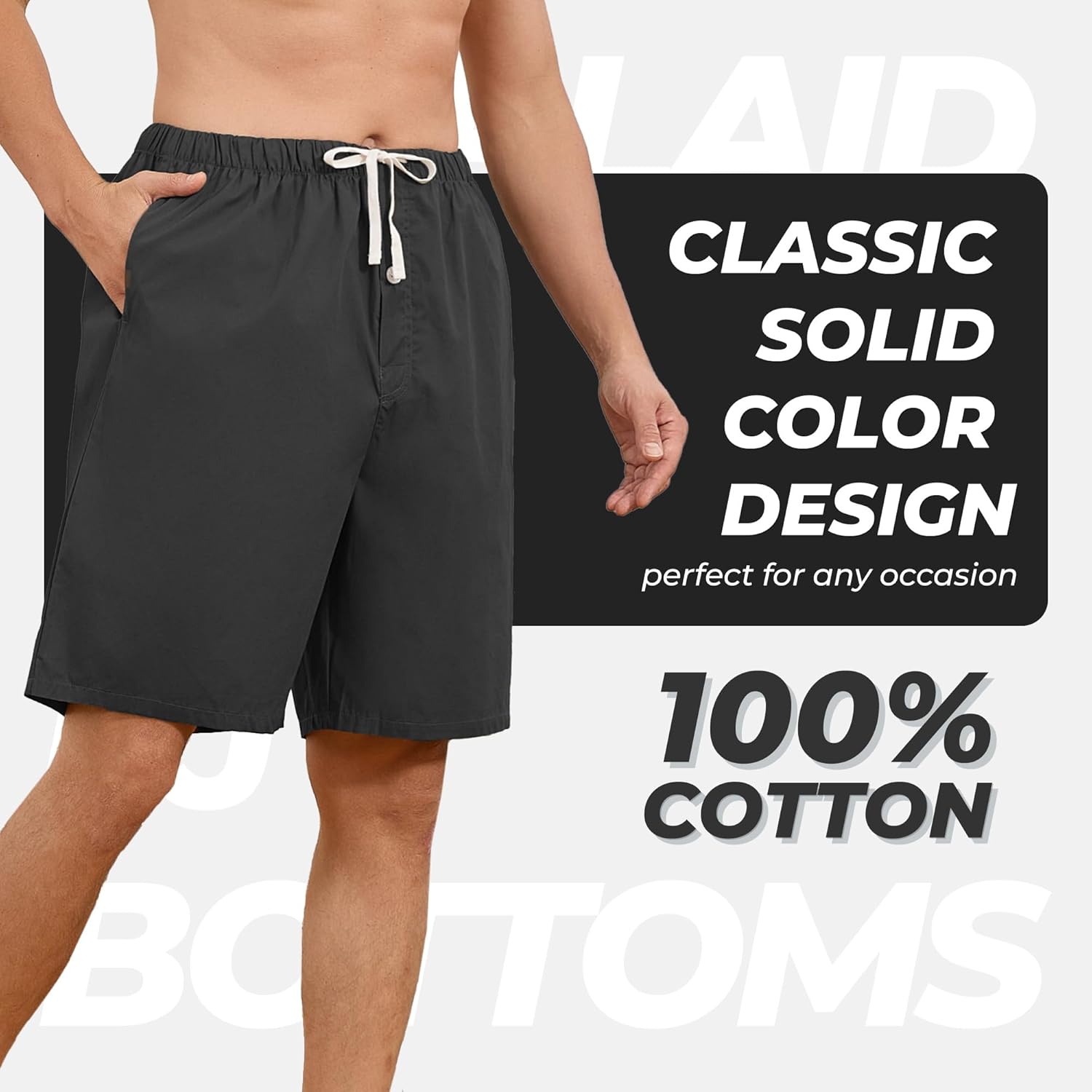 U2SKIIN Mens 100% Cotton Short Pajama Pants Lightweight Cool Sleep Pj Comfy Lounge Bottoms with Pockets and Button Fly - Image 5