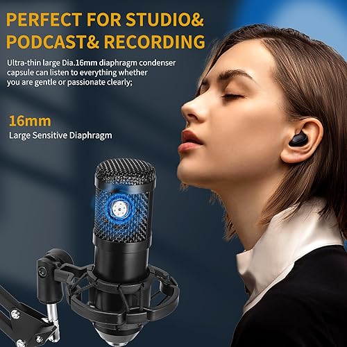 Miniatura 4 de AMOOX Micrófono de condensador, micrófono USB profesional Plug & Play, micrófono de computadora de condensador, kit de micrófono cardioide con brazo