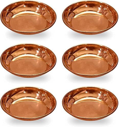 Miniatura 4 de Craftsman SATVIK - Juego de 6 piezas de cobre puro Pujan Prasad Bhog Thali Mandir templo indio rituales hindúes diwali festivo Kahnaji Bhog Puja