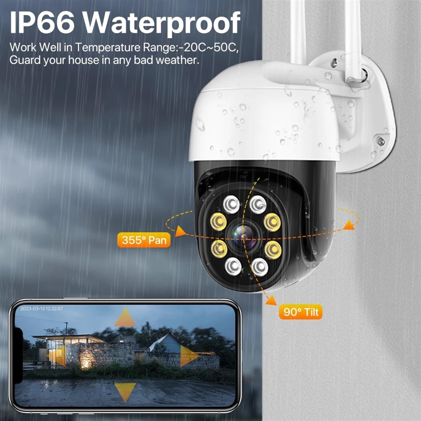 Kamera bezpieczeństwa, Kamera PTZ IP 4K 8MP HD zewnętrzna 4X Zoom cyfrowy kamera telewizji przemysłowej bezpieczeństwa 1080P AI wykrywa automatyczne śledzenie bezprzewodowa P2P(1080P NO Card)
