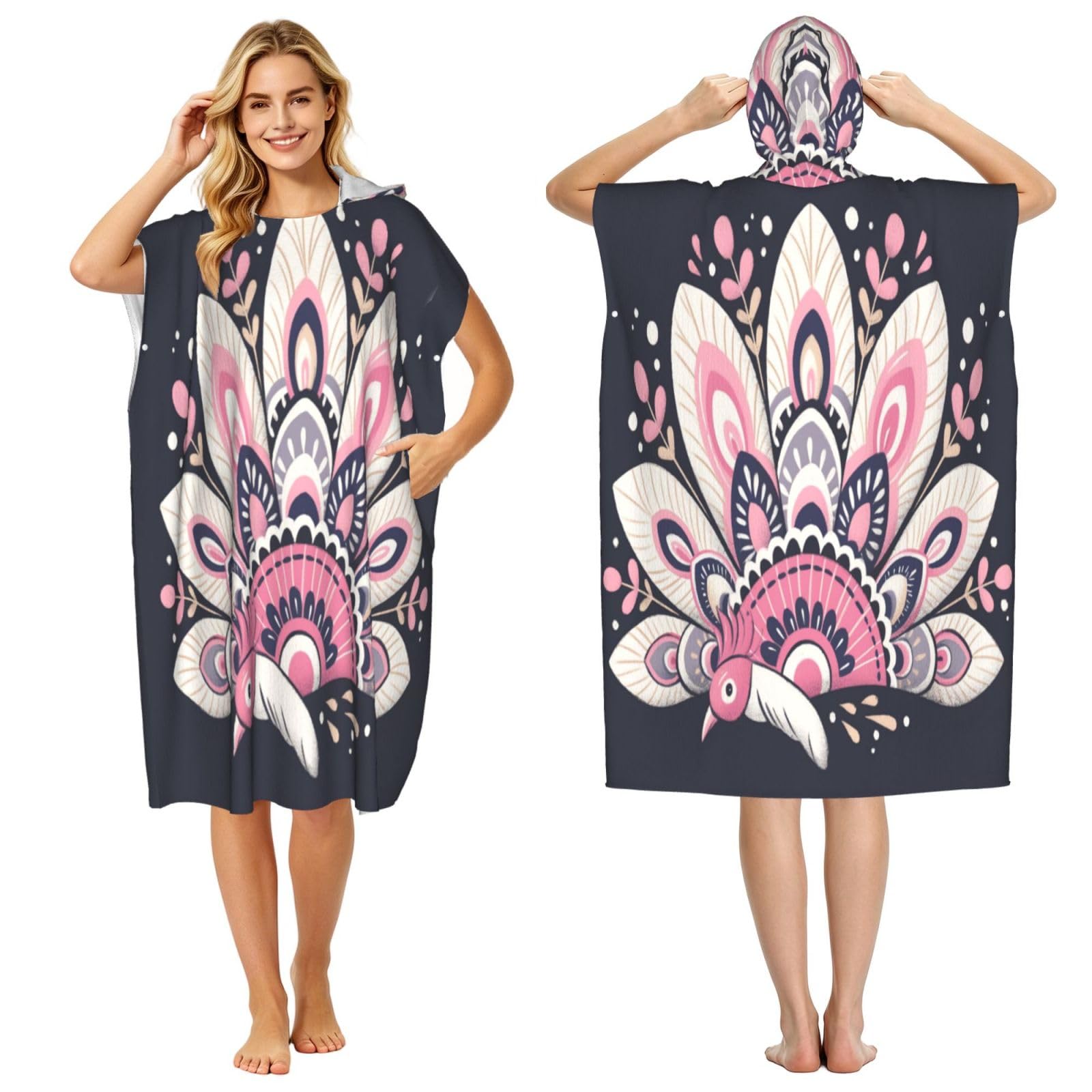 KLGRTJHK Mandala Meditation Adult Hooded Beach Poncho Towel 43"X35"