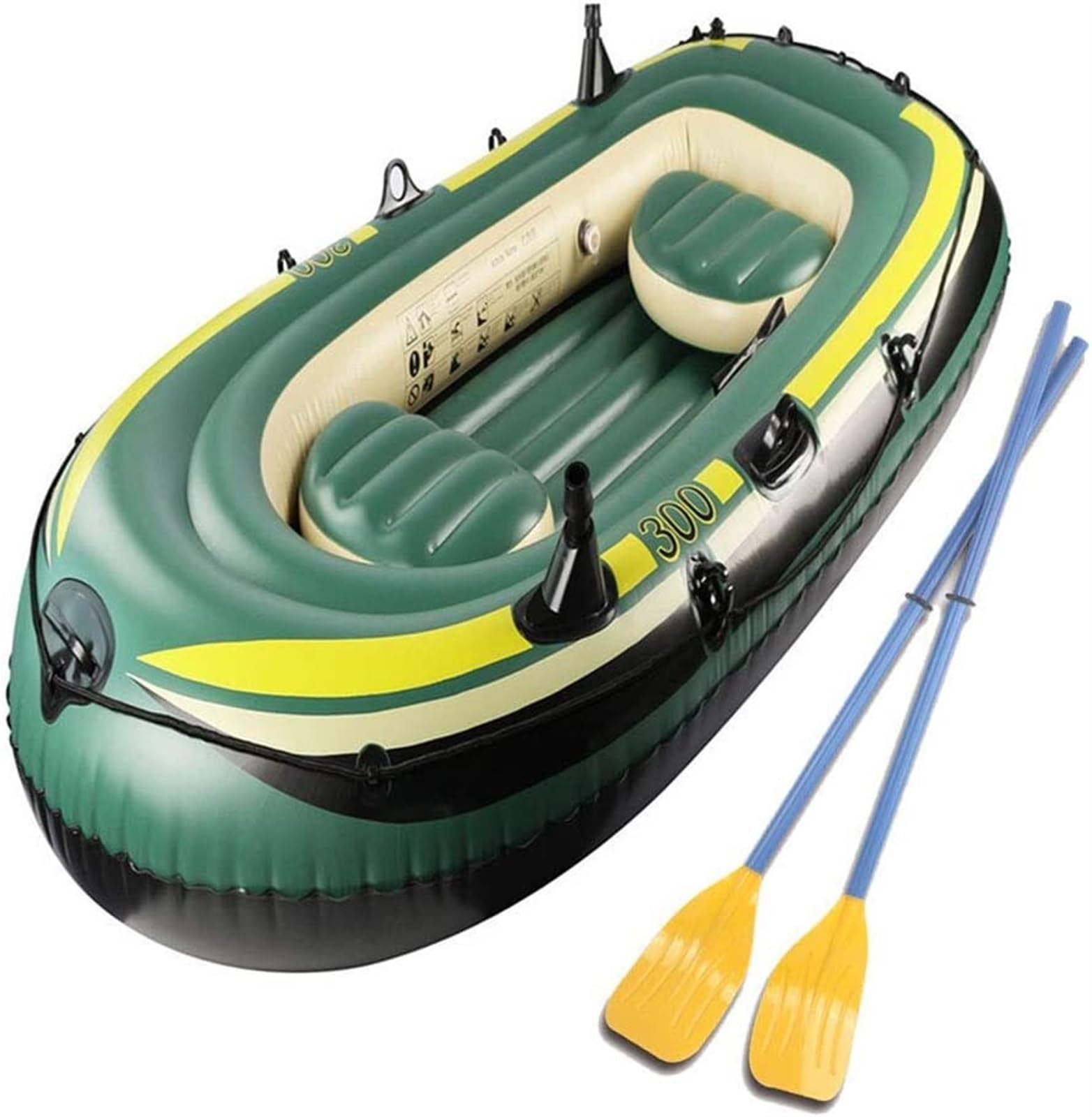 Bateau en caoutchouc vert triple pour extérieur avec support de pêche intégré