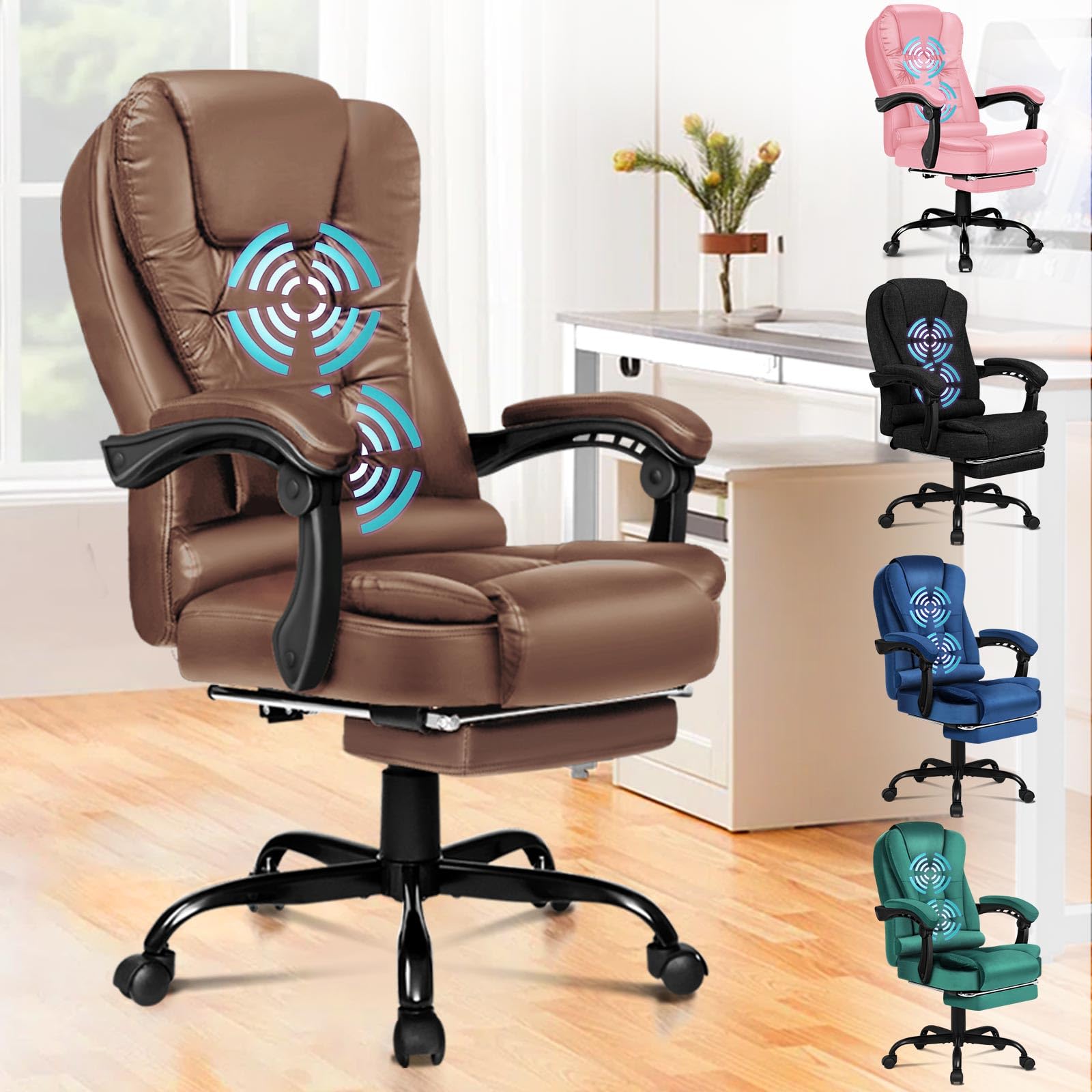 ALFORDSON Silla de Oficina ergonómica con Masaje, reposapiés y función de inclinación de 150°, Silla ejecutiva con elevación por Resorte de Gas, Silla giratoria para Juegos, Piel PU, Marrón