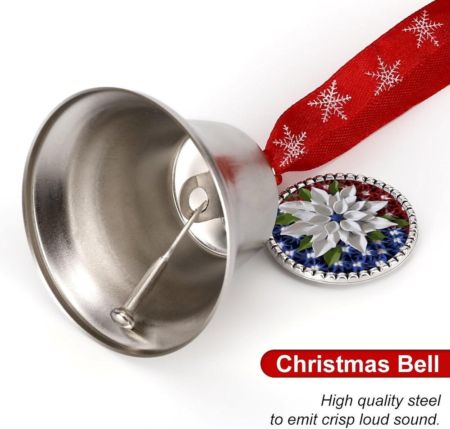 America Patriotic Flower Christmas Bells Ornaments with Wings & Heart Silver Bell Pendant for Christmas Tree Home Door Mantle Fireplace Decoration