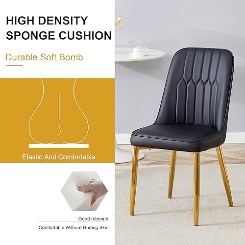 Vista 5 de Modernos juegos de sillas de comedor y mesa y sillas con cojines gruesos, patas de metal negro con detalles dorados, juego de 8 piezas