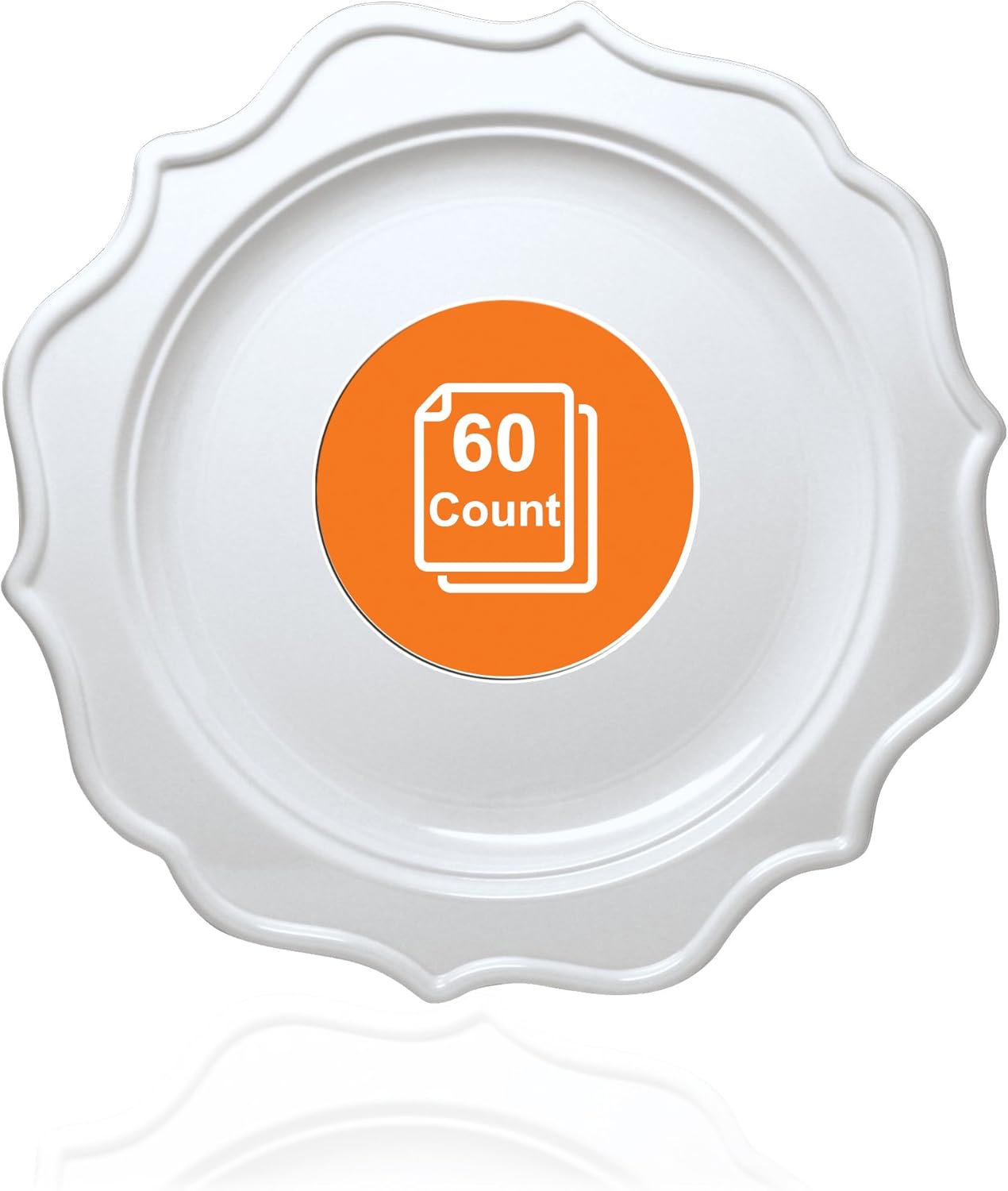 Tiger Chef 60-Count, Color Scalloped Rim Disposable Plastic Round Big Party Plate Set, includes 60 Dinner Plates, Hard Plastic - BPA-Free, for Baby Showers, Wedding, Birthday (10-inch, Gray Marble)