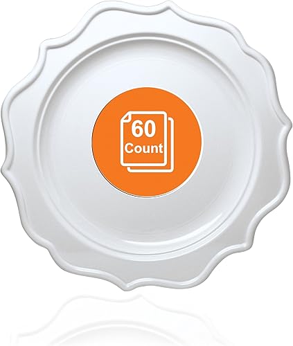 Vista 8 de Tiger Chef Juego de 60 platos redondos de plástico desechables con borde festoneado de color, incluye 60 platos llanos, plástico duro, sin BPA