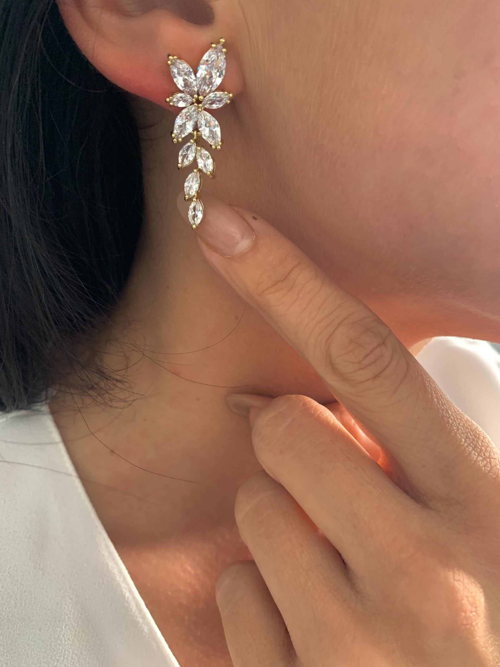 Gold Zirkonia Ohrringe Blatt Ohrstecker Brautschmuck Hochzeit Geschenk Damen Vintage Glitzer Schmuck