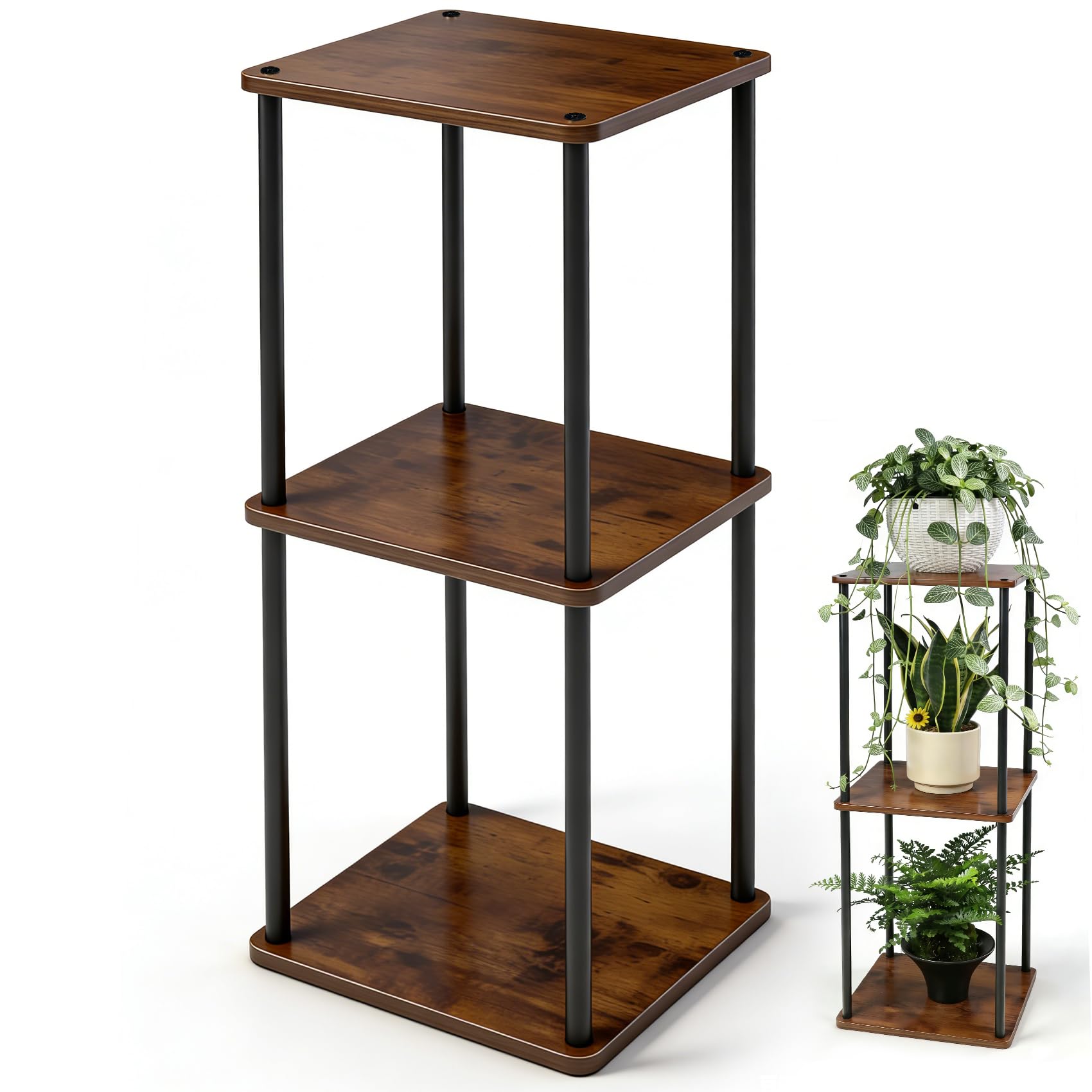 Vigordream Plant Stand Indoor Outdoor Tier Metal Plant Shelf Tall Pedestal Stand Flower Pot Stands Multiple Planter Support Rack for Corner Living Room, Balcony, Garden Patio (Retro Brown, 34 INCH)