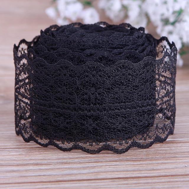CALISTOUK Lace Trim 4.5CM 10 Yards Retro Embroidered Cotton Crochet Lace Ribbon DIY Clothing Craft Sewing Wedding Decor Black