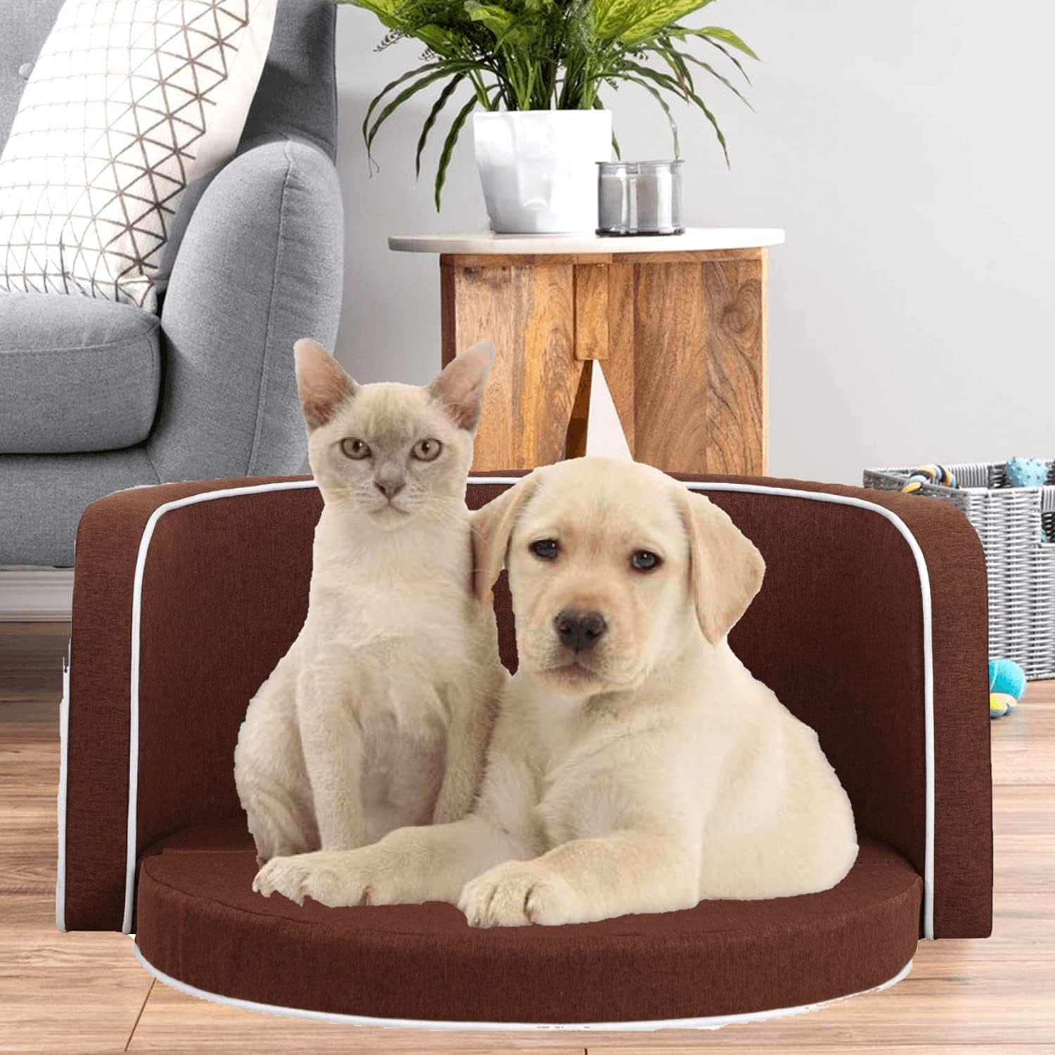 Pet Dog Cat Sofa Couch, 30" Wooden Linen Orthopedic Dog Bed with Thick Grade Memory Foam Washable & Removable Cover, 125 LBS Weight Capacity, Deluxe Pet Couch for Small, Medium and Large Dogs Cats : Pet Supplies