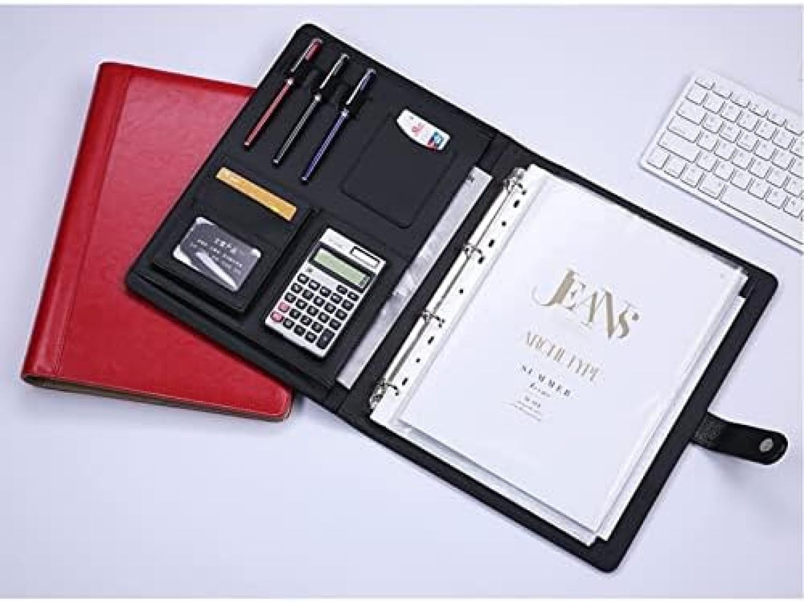 Teczka Skórzana Zapinana Na Zamek A4 Portfolio Uchwyt Na Notes Biznesowy Notatnik Ze Skóry PU Teczka Na CV Wywiady Executive Binder Dla Kobiet Mężczyźni Kobiety Teczka,Różowy A,Brak Kalkulatora,Bo