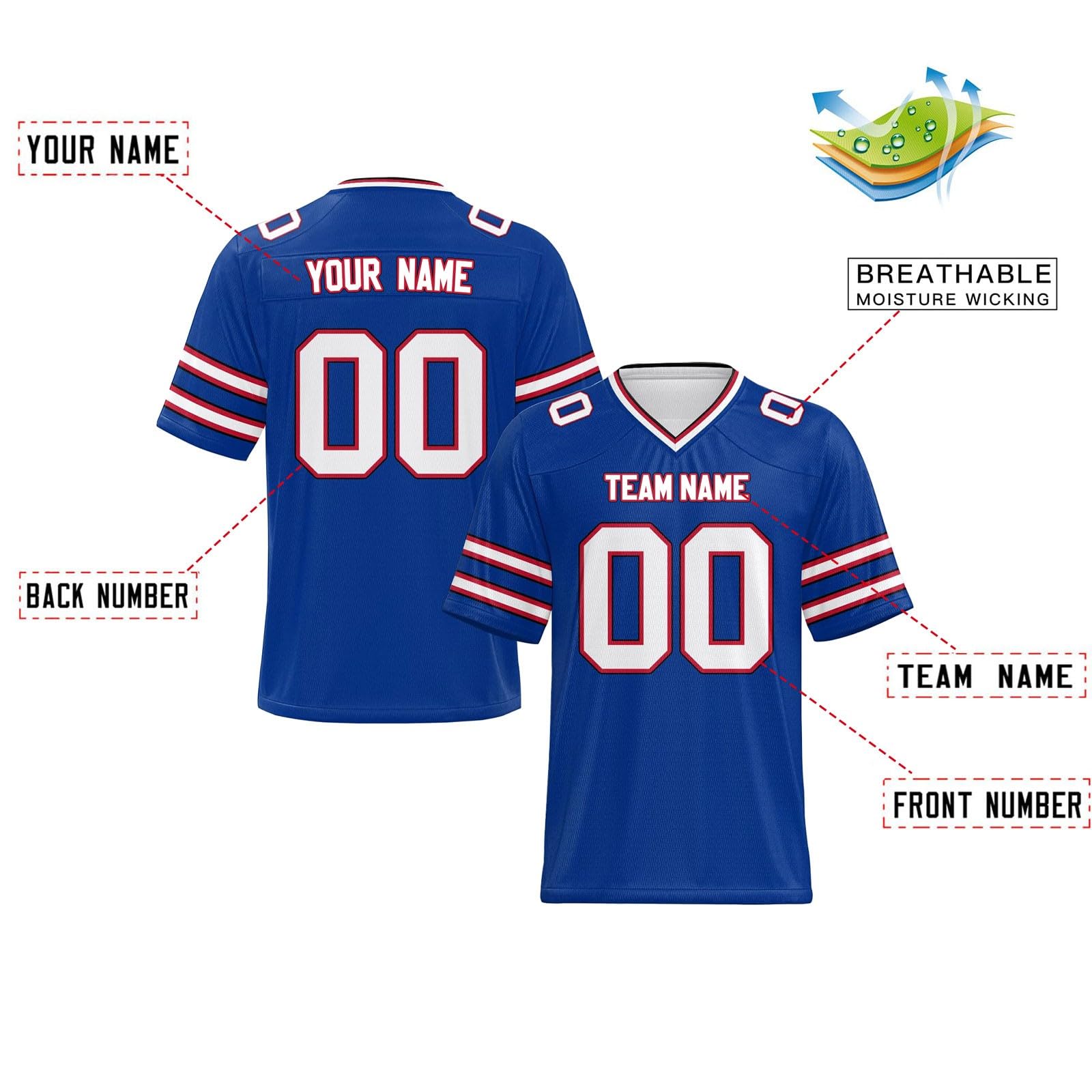 Personalisiert American Football Trikot Herren Damen Kinder Jugend Custom Jersey Personalized Name Und Number Kostüm Schnelltrocknend Rugby Shirt, Personalisierbar Oder Blanko, S 7XL
