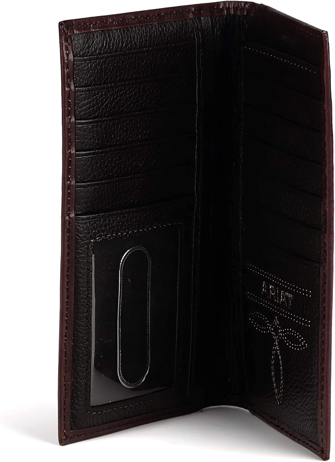 ARIAT Men's Rodeo Style Wallet - Genuine Leather with Floral Embossed Design and Cream Bucklace Stitching, Brown