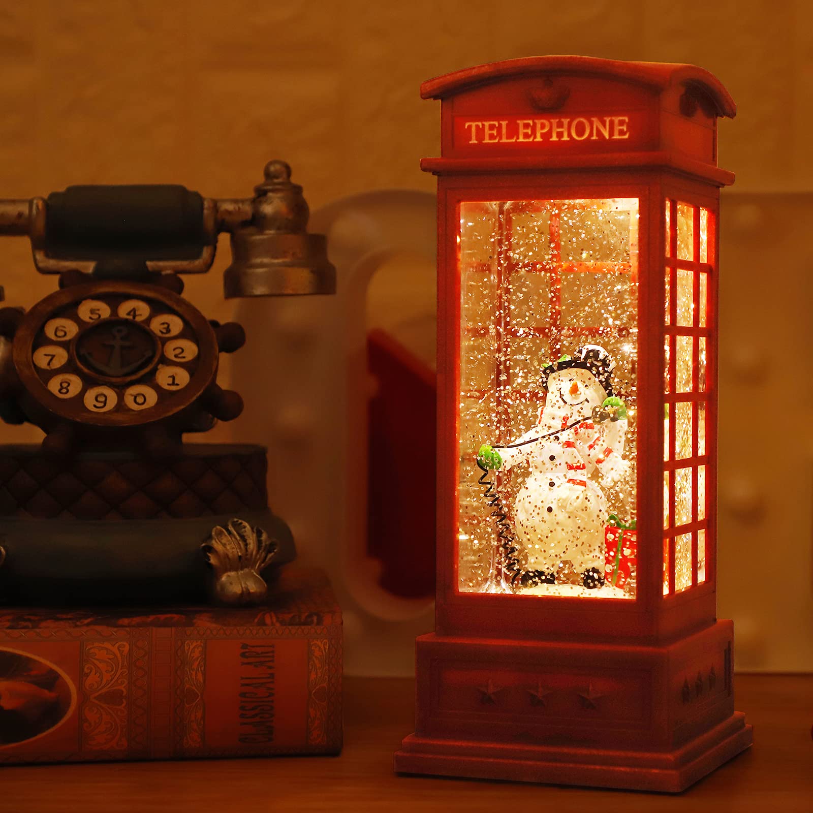 Farol de globos de nieve de Navidad, decoración de Navidad para interiores, luces de agua de Navidad alimentadas por batería o USB, linternas de globo de nieve con música y temporizador, regalos de
