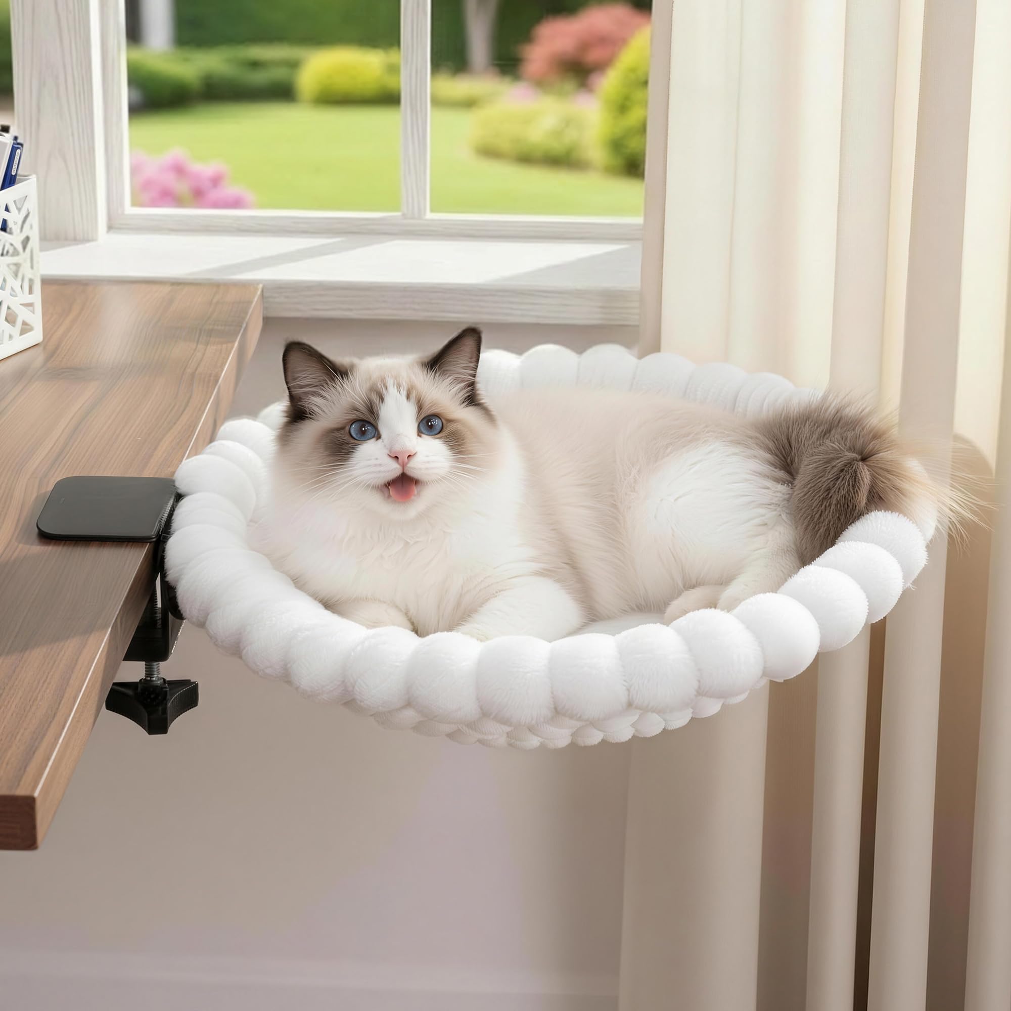 Photo 1 of Anywish Cat Desk Bed - Faux Rabbit Fur Cat Hammock for Desk, 180° Rotating Adjustable, Reversible Dual-Sided Mat for All Seasons, Removable & Washable, Supports 40 lbs for Office Game Tables