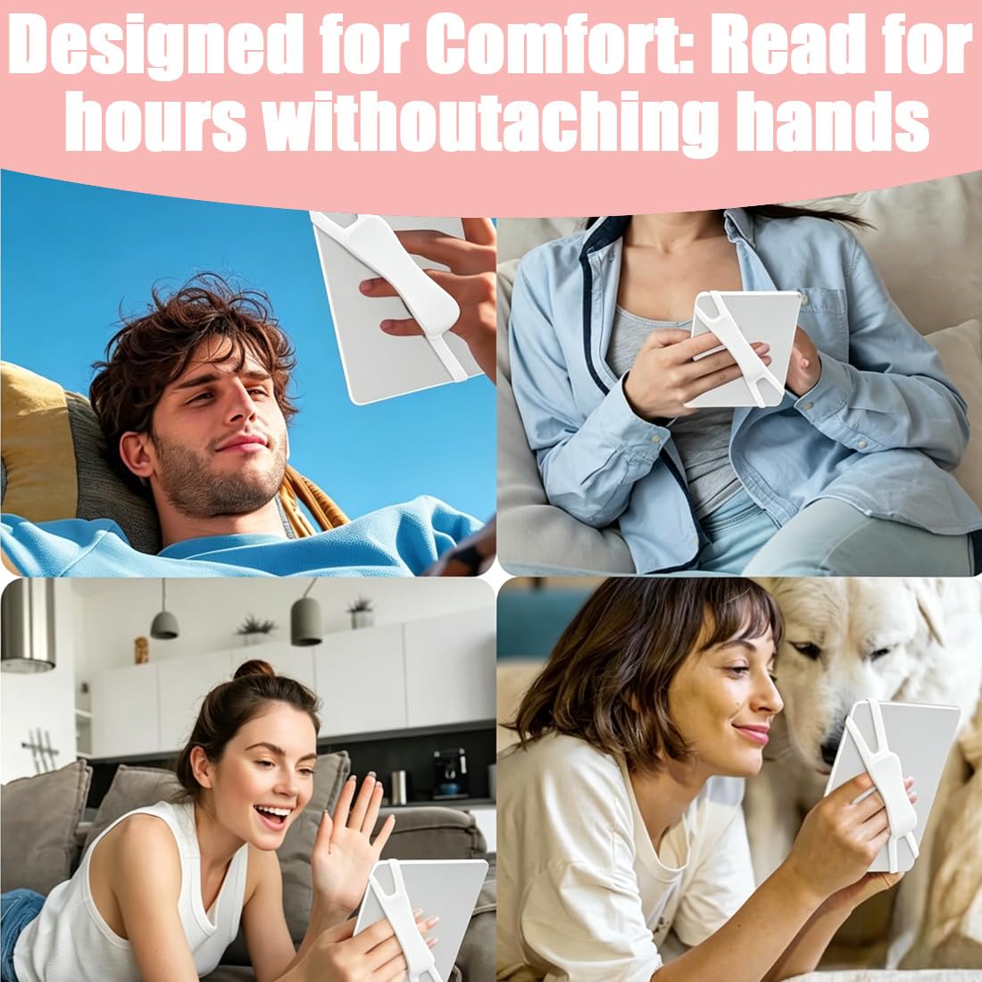 2Pcs Support de Dragonne Confortable, Sangle de Main Légère et Polyvalente à Haute Élasticité Support à Main Léger et Sécurisé pour Lire au Lit, Compatible avec 6-8"