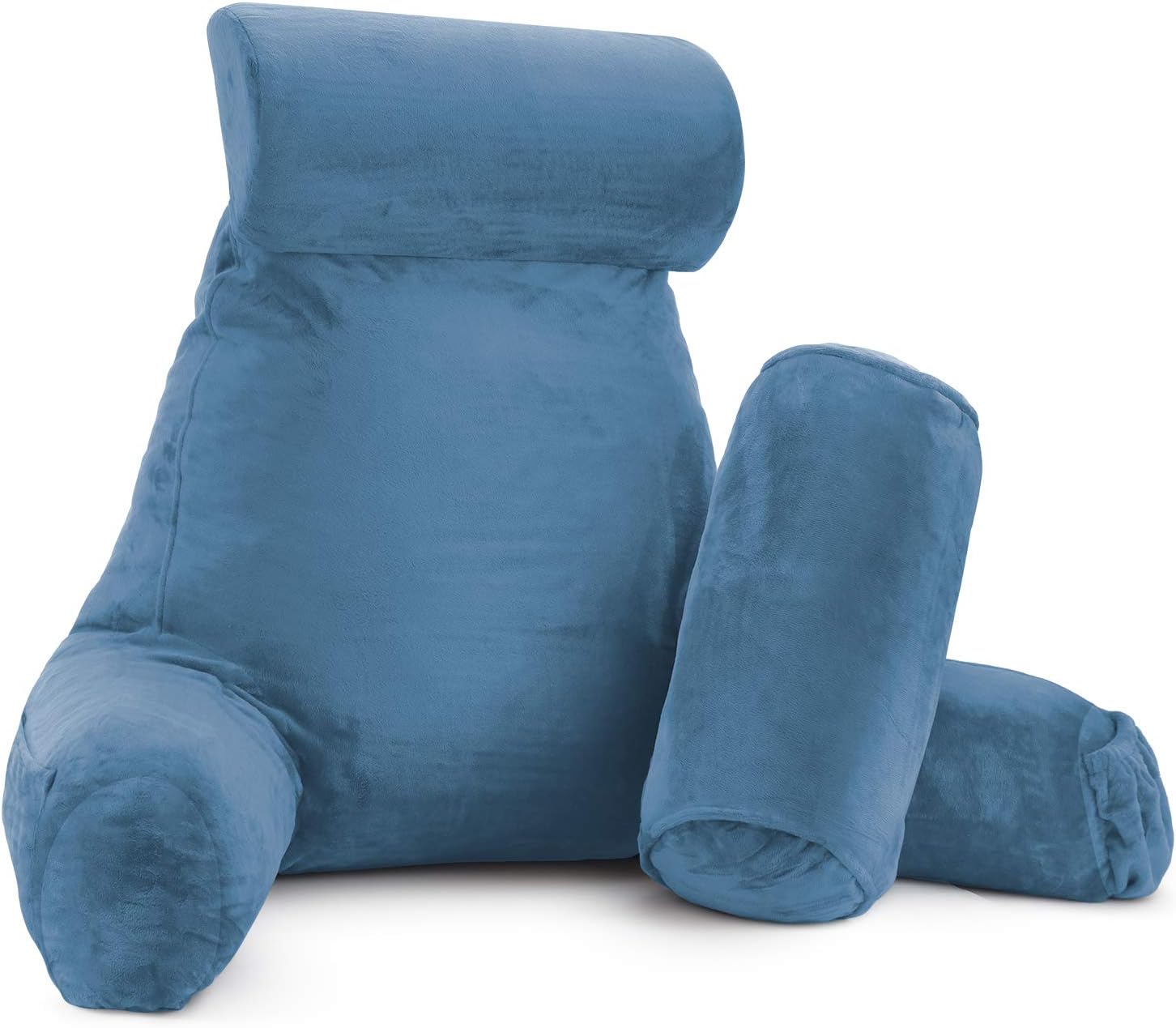 Clara Clark Reading Pillow Adult, Back Pillow for Sitting in Bed - Shredded Memory Foam Reading & Bed Rest Pillow with Arms and Pockets - Bed Pillows for Sitting Up in Bed - Large, Blue Heaven