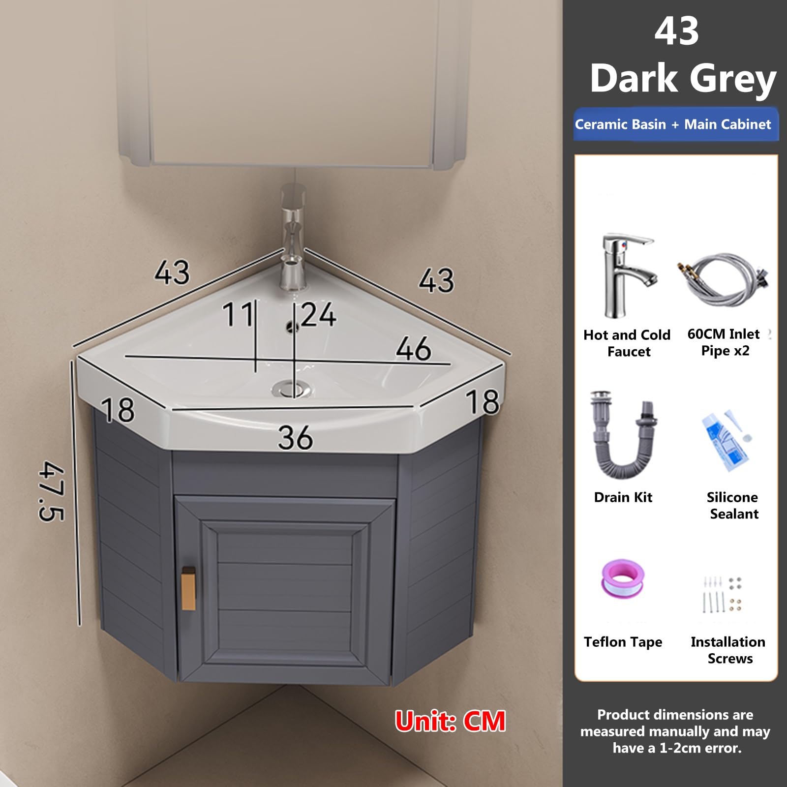 SDdPulse Moderno armario de esquina para baño con diseño de fregadero montado en la pared y grifo de frío y caliente, gran espacio de almacenamiento para espacios pequeños, ideal para la cocina del