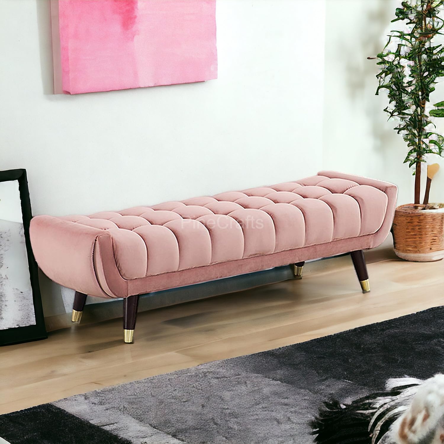 PineCrafts Modern Velvet Settee & Bench - Sturdy Solid Wood Frame - Perfect for Living Room & Entryway (Rosegold)-picture-24