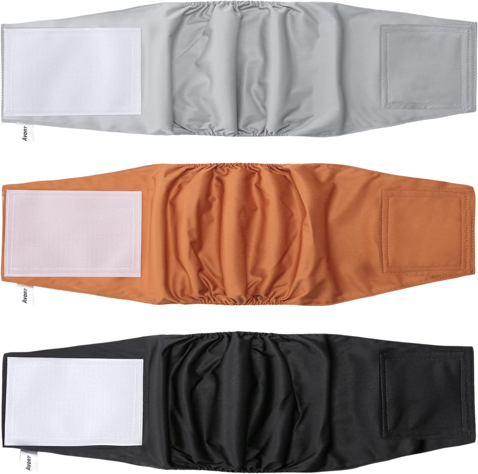 3 Pack Washable Male Dog Diapers (S 10"-12"), High Absorbent Reusable Belly Band Waist Wrap for Male Dogs -Black/Brown/Grey