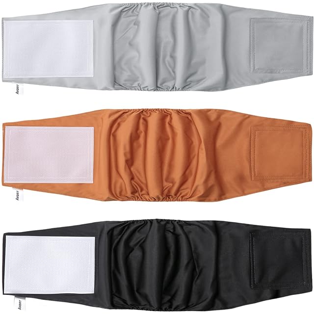 Avont 3 Piezas Pañales para Perro Macho Lavable Rutilizable M, Pañal Ajustable para Perros -Negro/Marrón/Gris