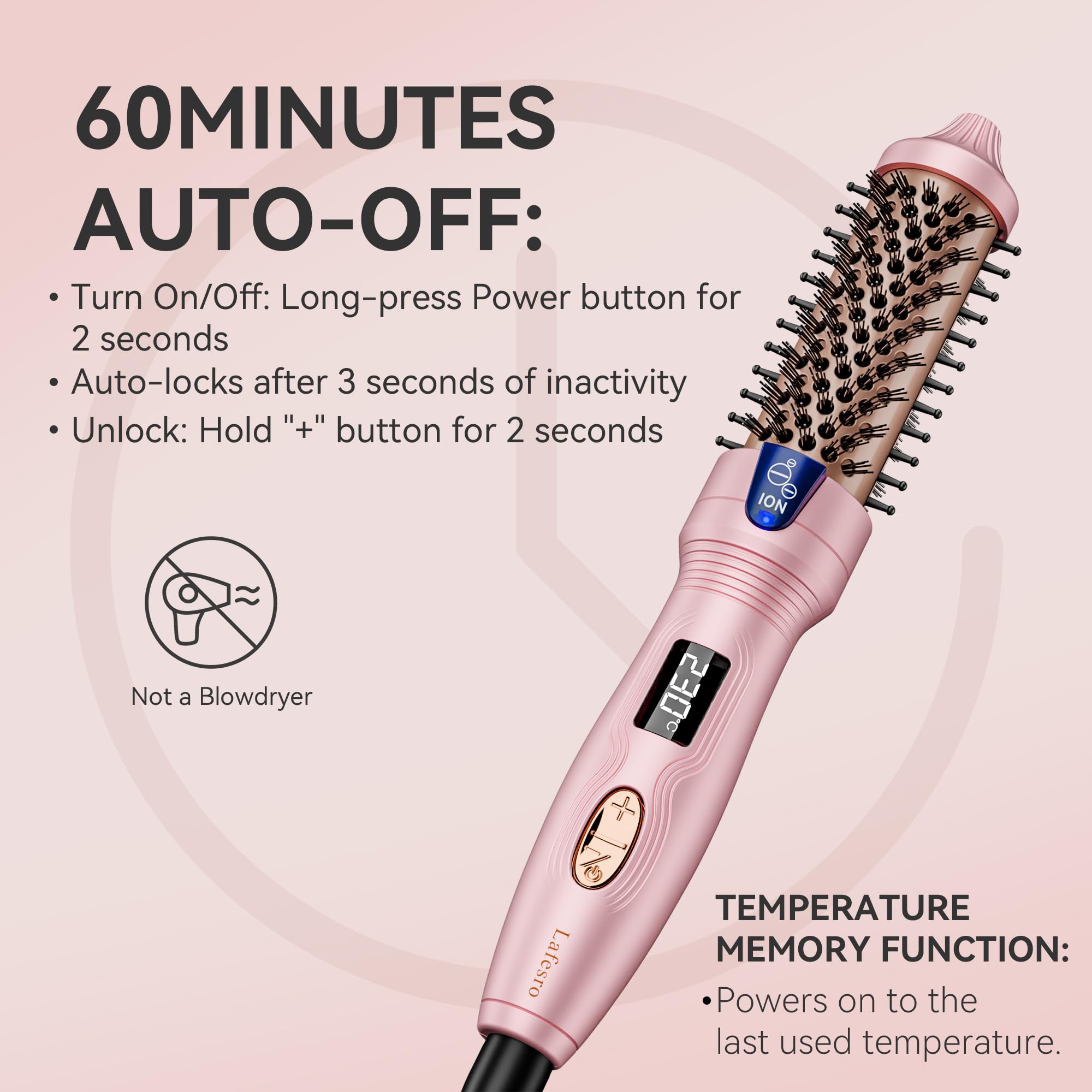 Thermal Brush, 27 mm Cepillo térmico Brushing, Mini cepillo calefactor, Rizador iónico de turmalina cerámica para pelo corto a medio largo, temperatura ajustable, doble tensión, rosa