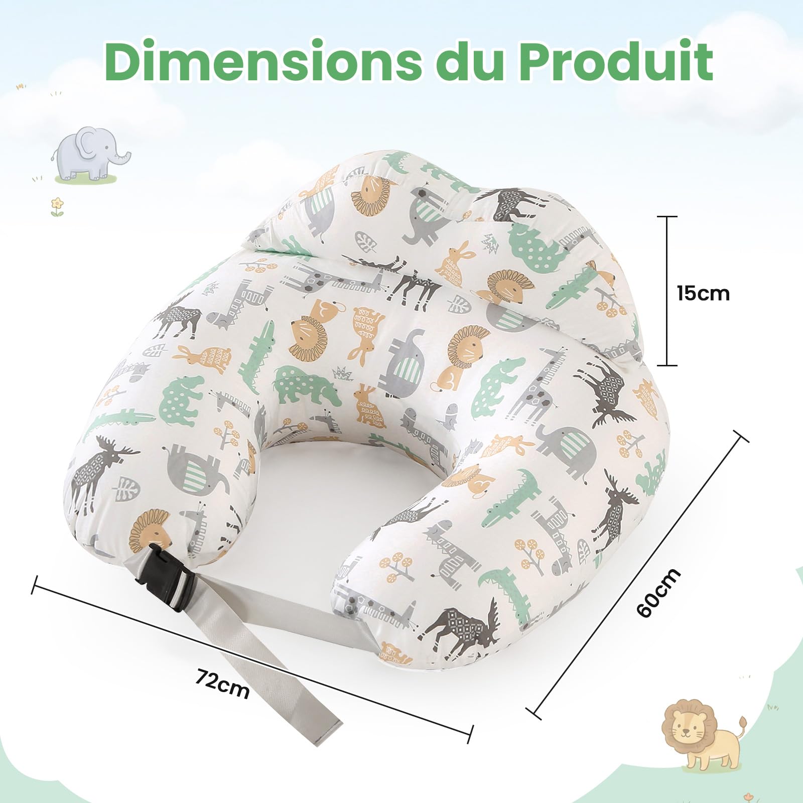 SHANNA Coussin Allaitement Coussin de Grossesse et d'allaitement XXL Oreiller d'allaitement Ergonomique Coussin de Maintien avec Coussin Housse 100% Cotton Amovible(Animaux de La Forêt)