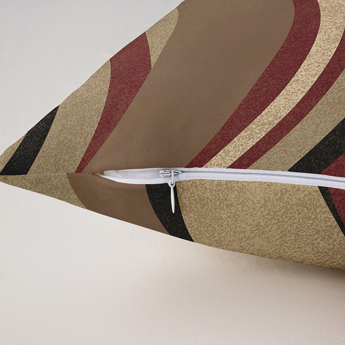 Pack of 4 Burgundy Red Outdoor Throw Pillow Covers, Geometric Square Cushion Case Set Stripe Brown Grey Decor Throw Porch Pillows Cases for Couch Sofa Living Room, Modern Art Pillowcases, 18x18 Inches