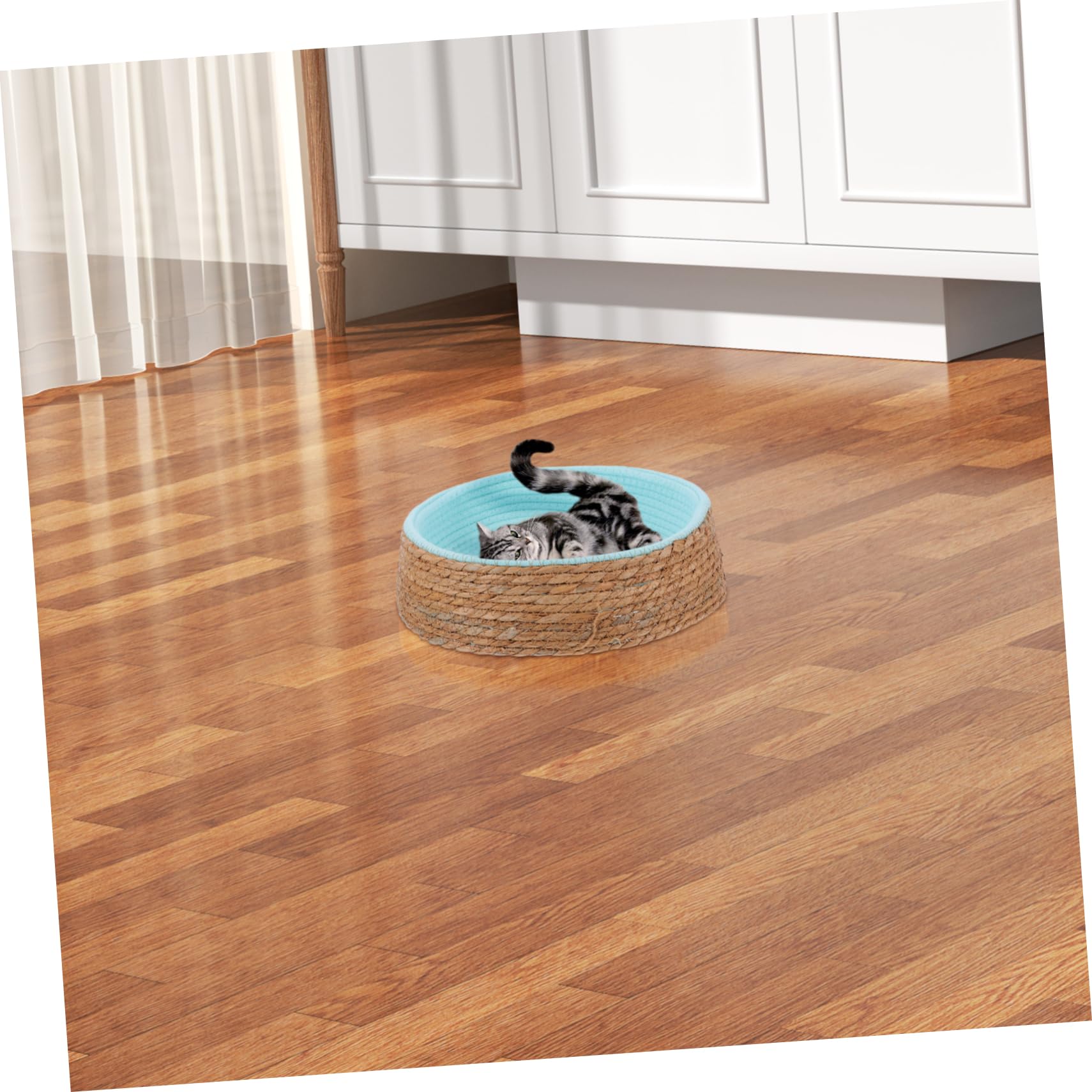 Happyyami Cuccia Intrecciata Rotonda per Animali in Vimini, Traspirante | Lavabile, Forma Tonda, Fibra Vegetale, per Cane e Gatto, Uso Domestico, Struttura Intrecciata Naturale