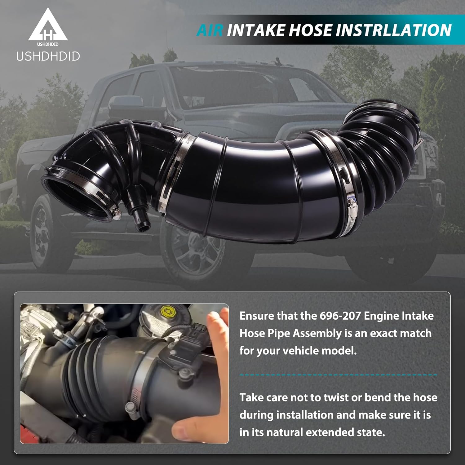 696-207 Engine Air Intake Hose Duct Assembly Fits for Dodge Ram 2500 3500 4000 4500 5500 6.7L 2007-2018, Replaces 696207 53032944AC 53032944AD