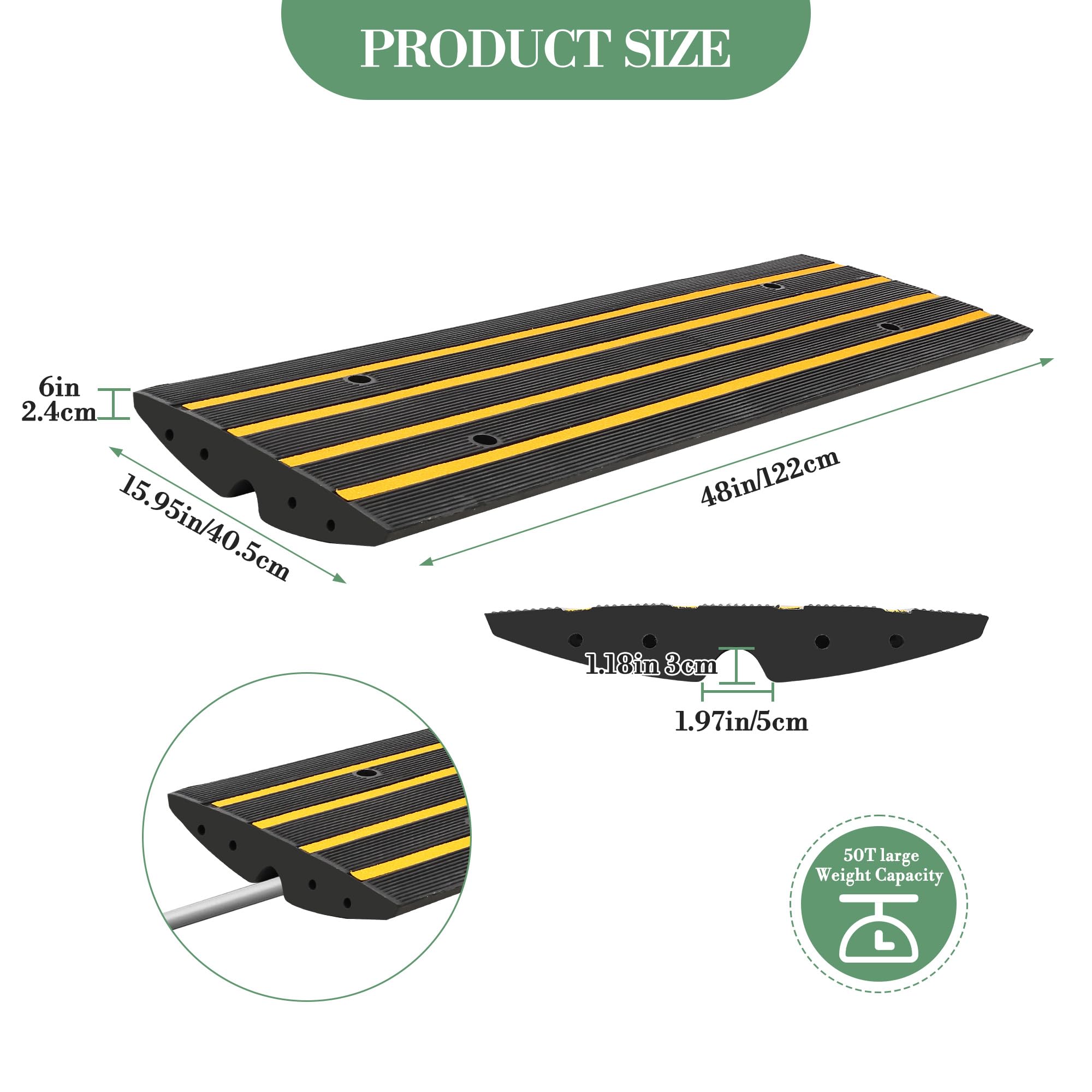 Rubber Gutter Slope Ramp for Driveway - 2 Pack 3 Inch Height, Ideal for Cars, Trailers, RVs, and Wheelchairs, 48 Inch Length, Versatile for Sidewalks.