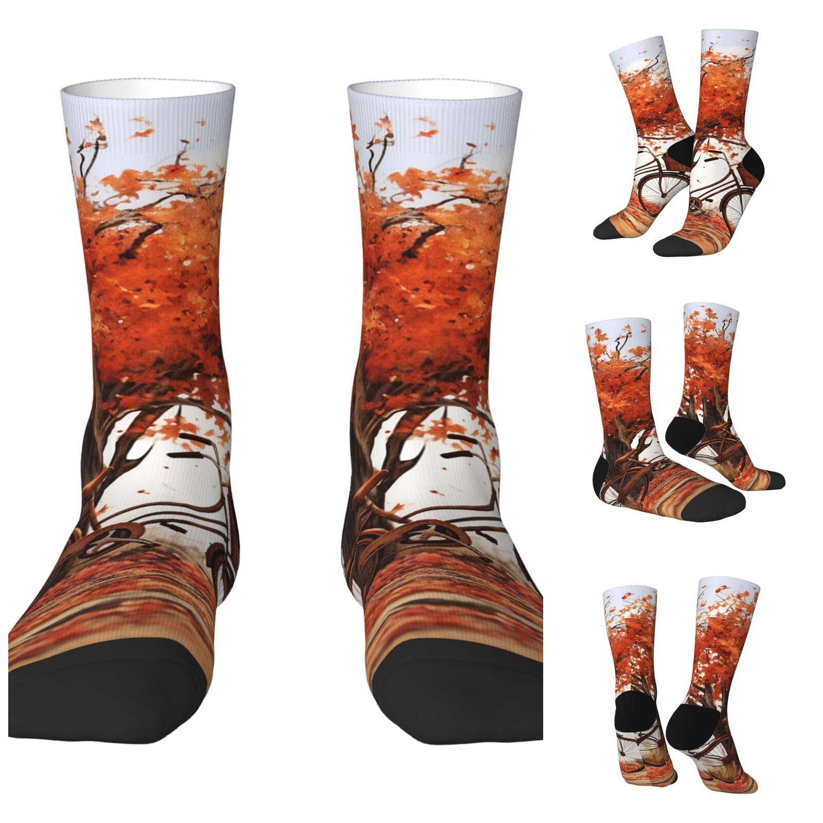 LZQPOEAS Autumn Tree with Aged Old Bike Athletic Socks Unisex Cushioned Crew Socks Hiking Running Calf Sock Soft Above Ankle Sock