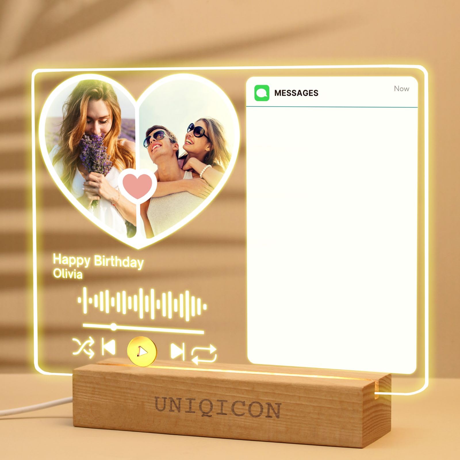 uniqicon Personalised Spotify Plaque 6X4 Heart Shaped Photo Frames, Customised Light-Up Drawing Board, LED Music Frame with Size 6X4, 7X5, 8X6, 10X8, Memorial Gifts for Daughter, Family, Kids — image 1