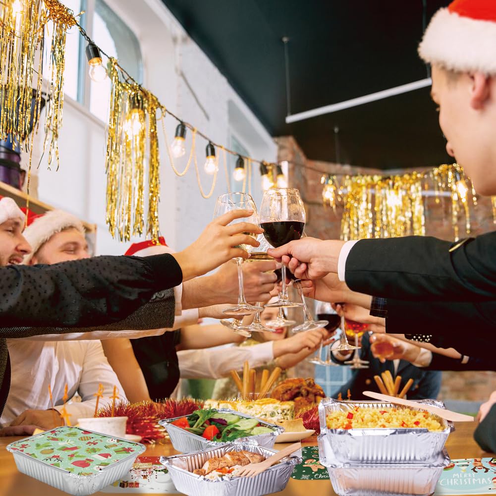42 contenitori natalizi in lamina di latta con coperchio, rettangolari in alluminio, usa e getta, avanzi di cibo, biscotti, per feste di Natale, cottura e arrosti