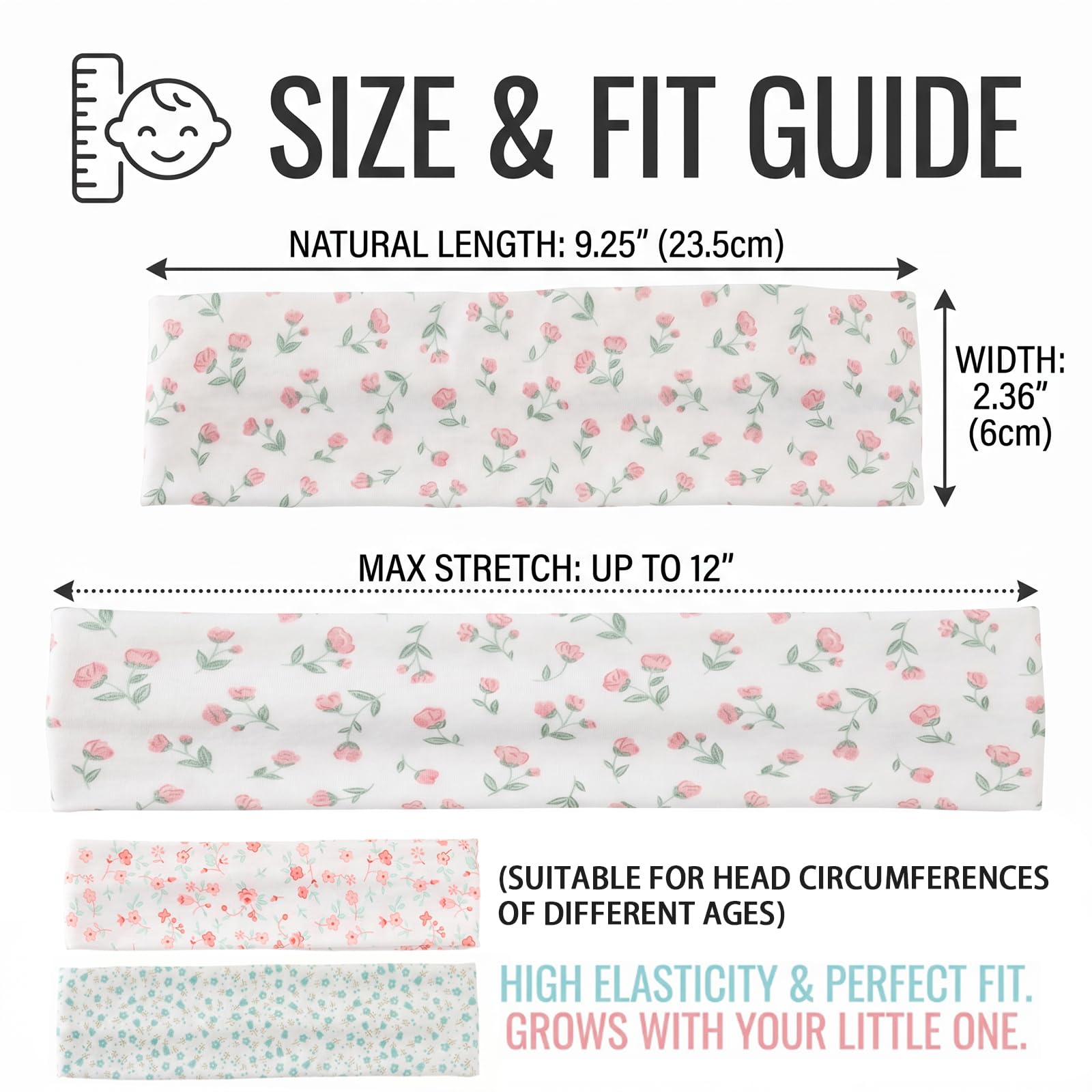 Girls' Headband（Floral Print）, Wide Leisure Headband - Breathable, Non-Slip & Comfortable to Wear - Ideal for School, Nursery, Playground & Everyday Use - 23.5 x 6 cm