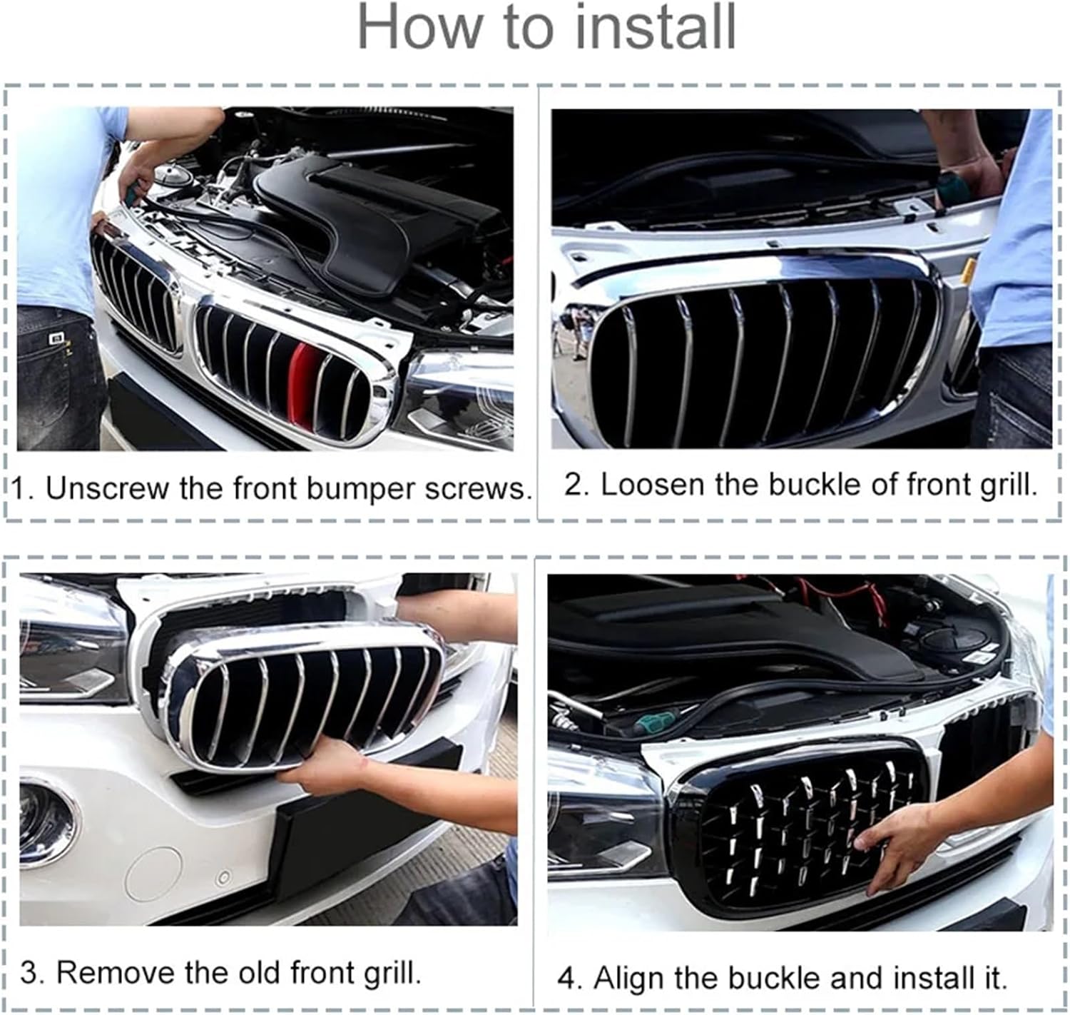 Car Front Bumper Sport Racing Grill Grilles Compatible with BMW 5 Series F10 F11 F18 520i 523i 528i 520d 530d 10-16 Diamond Kidney Grille(Sliver)